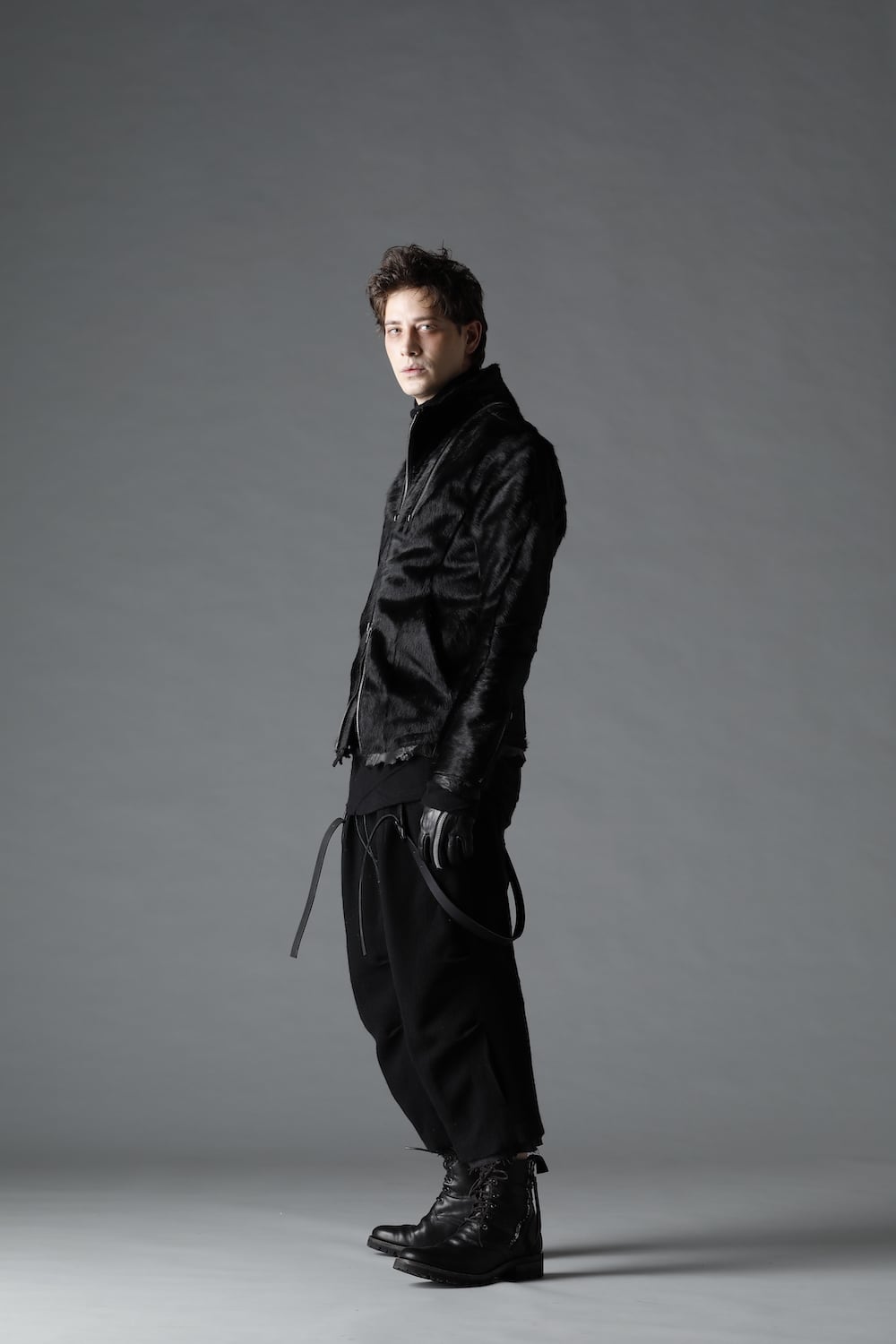 Hair Pony Leather High-Neck Jacket