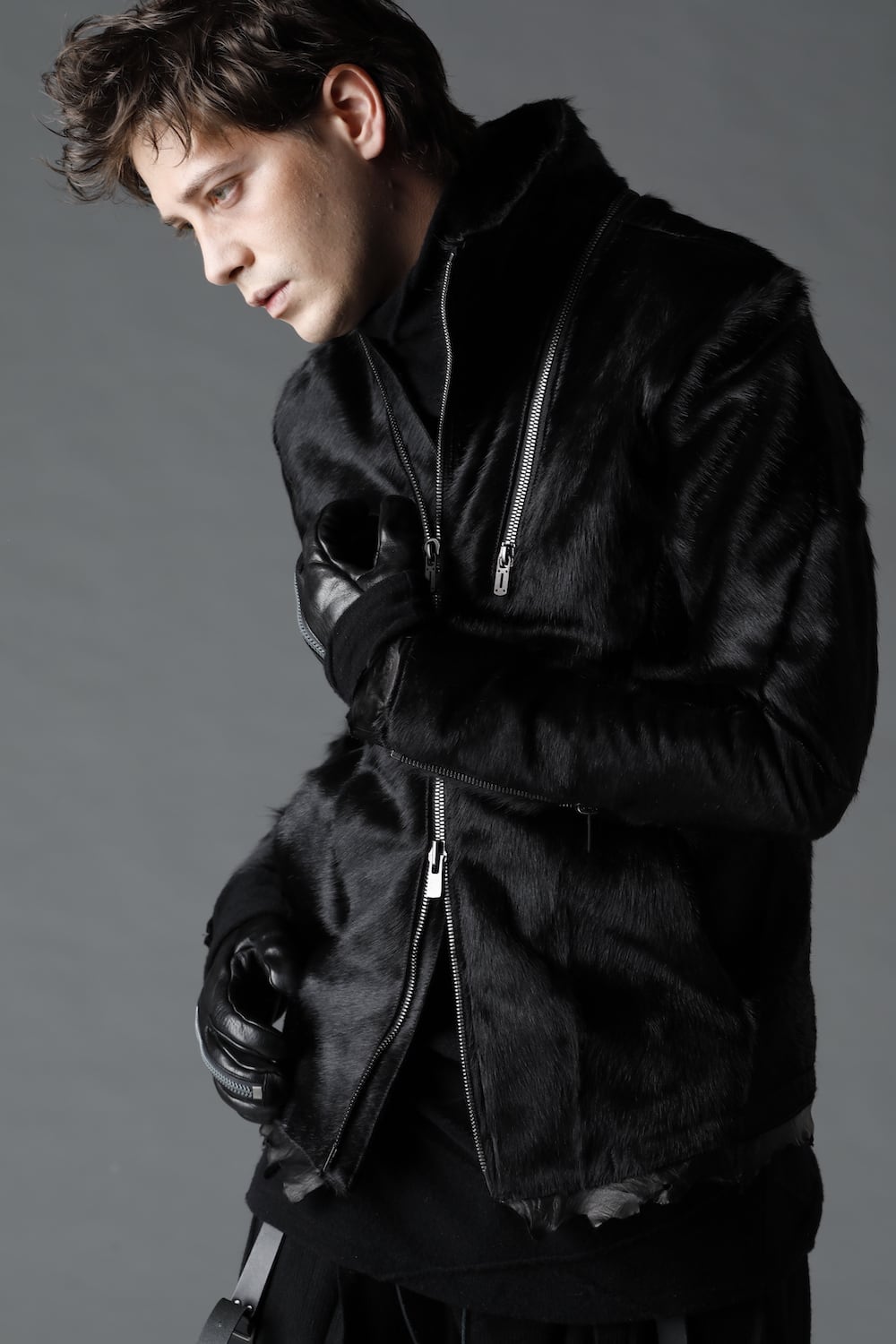 Hair Pony Leather High-Neck Jacket