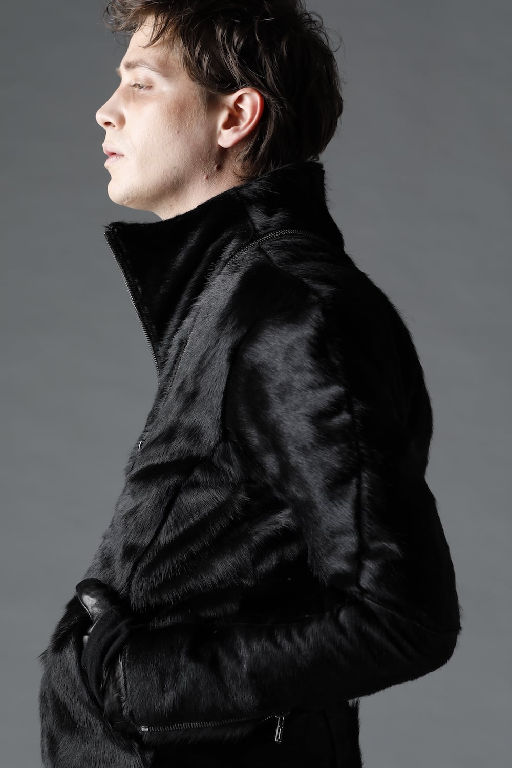 Hair Pony Leather High-Neck Jacket