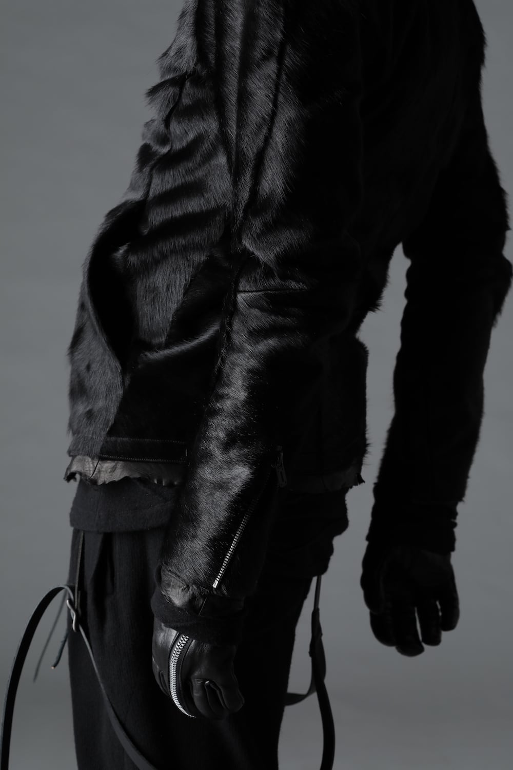 Hair Pony Leather High-Neck Jacket