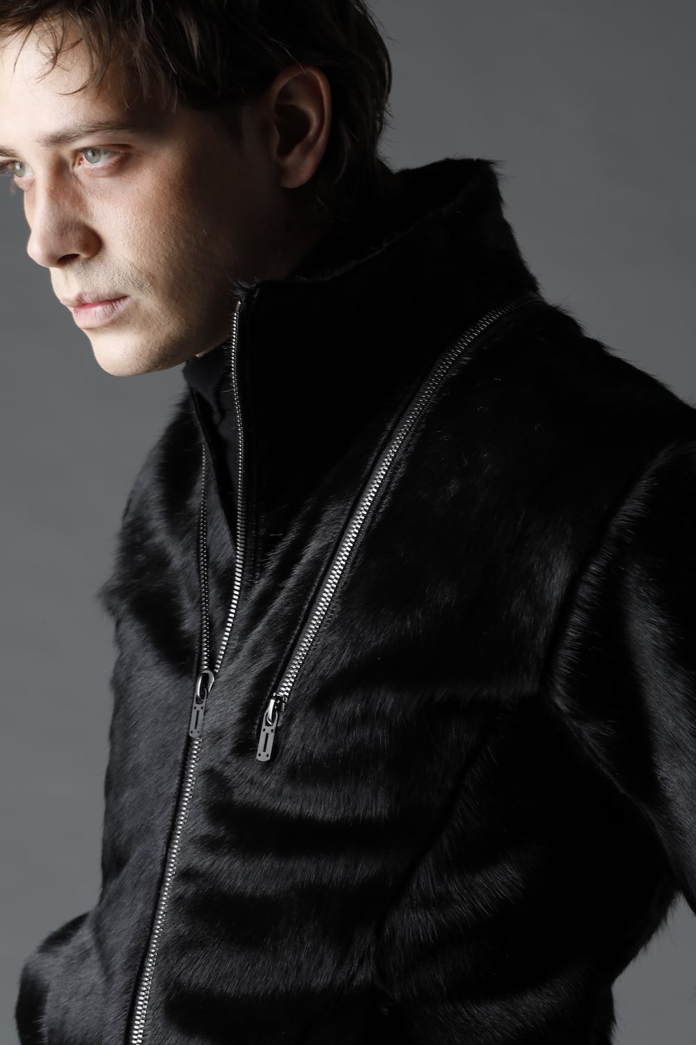 Hair Pony Leather High-Neck Jacket