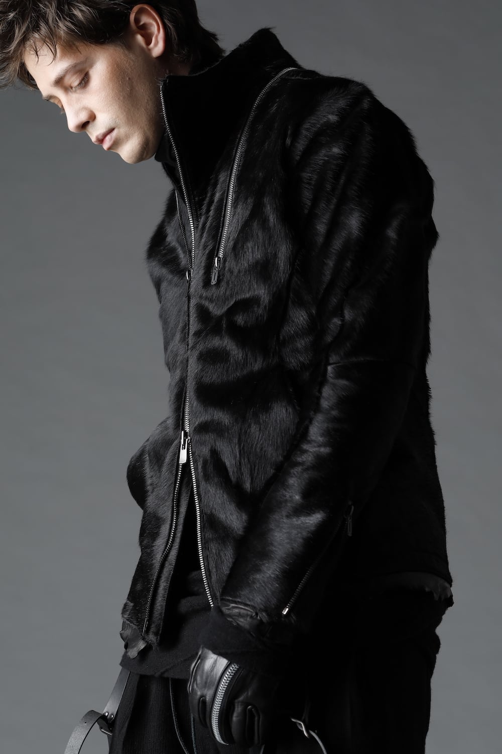 Hair Pony Leather High-Neck Jacket