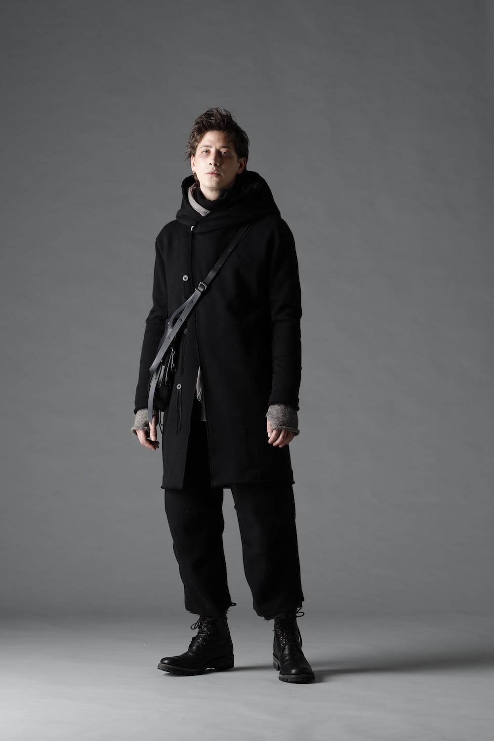 Cashmere x Wool x Cotton Pique Fleece-Lined Hooded Long Coat