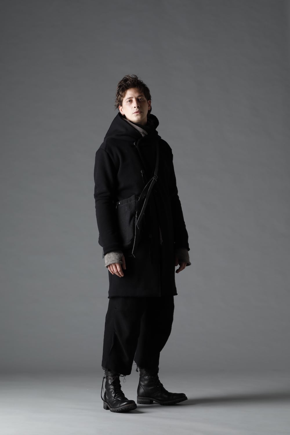 Cashmere x Wool x Cotton Pique Fleece-Lined Hooded Long Coat