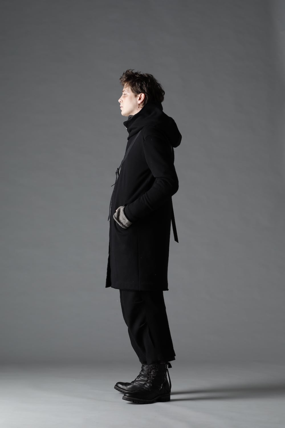 Cashmere x Wool x Cotton Pique Fleece-Lined Hooded Long Coat