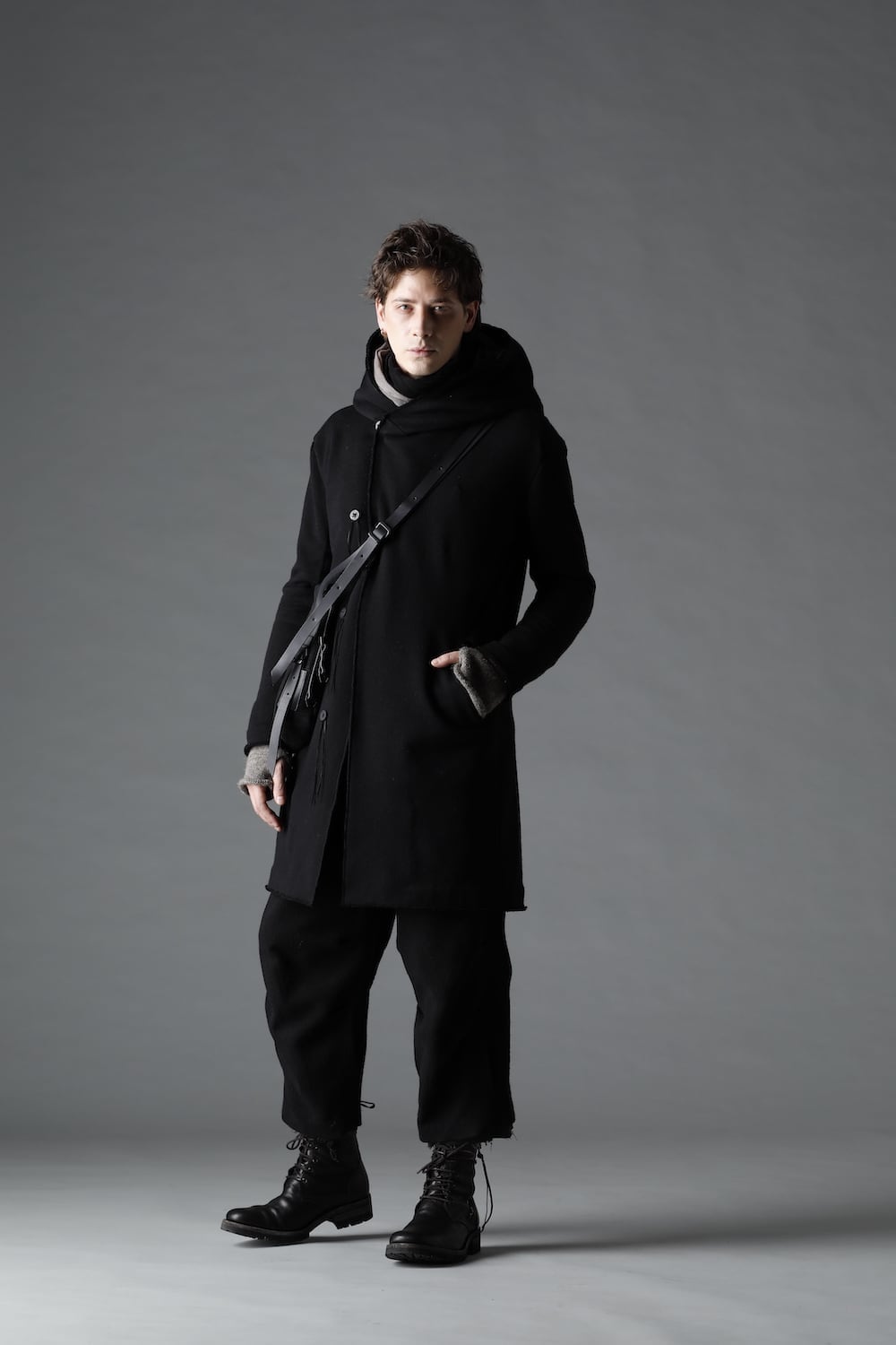 Cashmere x Wool x Cotton Pique Fleece-Lined Hooded Long Coat