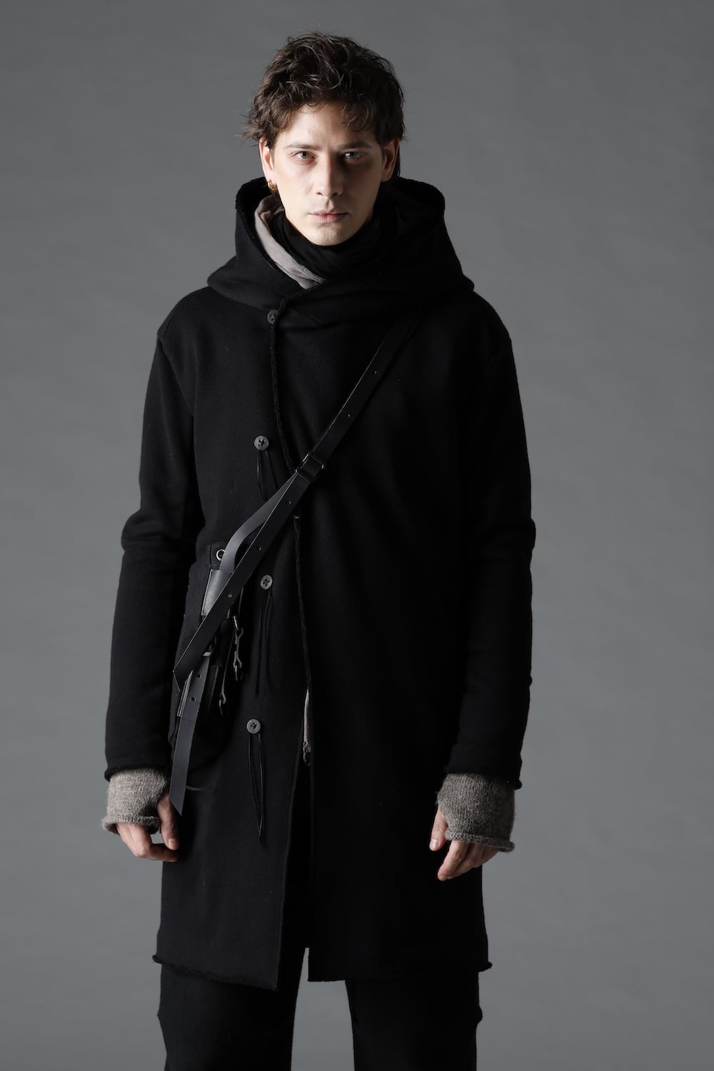 Cashmere x Wool x Cotton Pique Fleece-Lined Hooded Long Coat