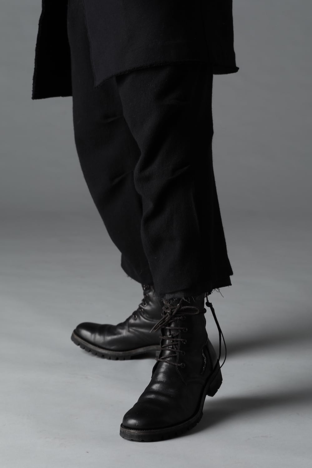 Horse Leather Lace-Up Combat Boots Black