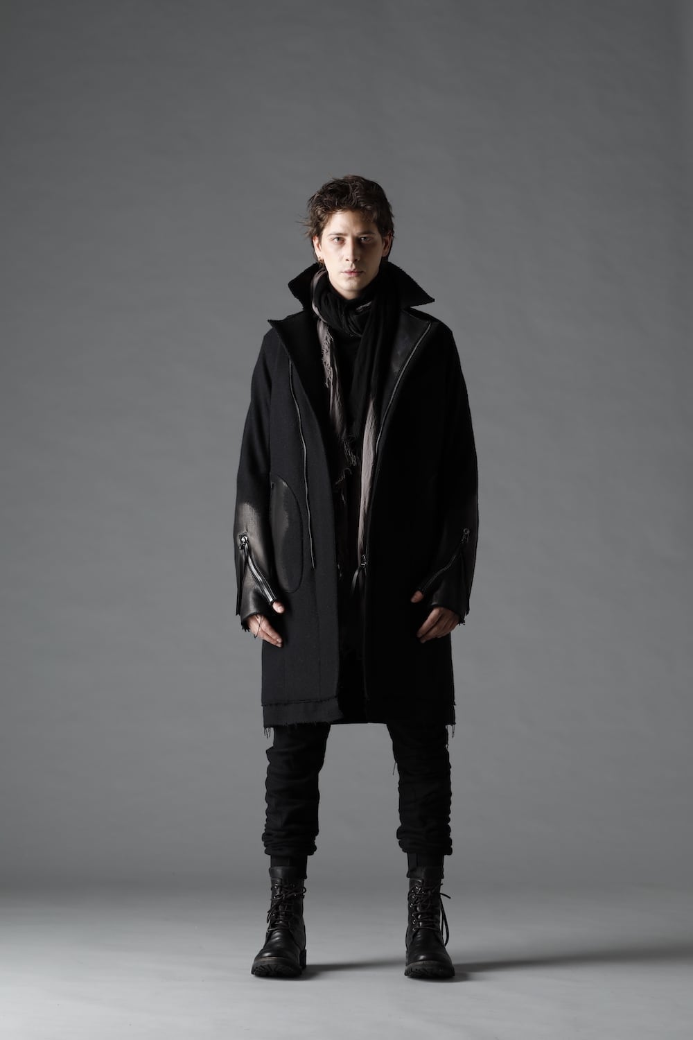 Leather Needle Punch Double Breasted Coat Black