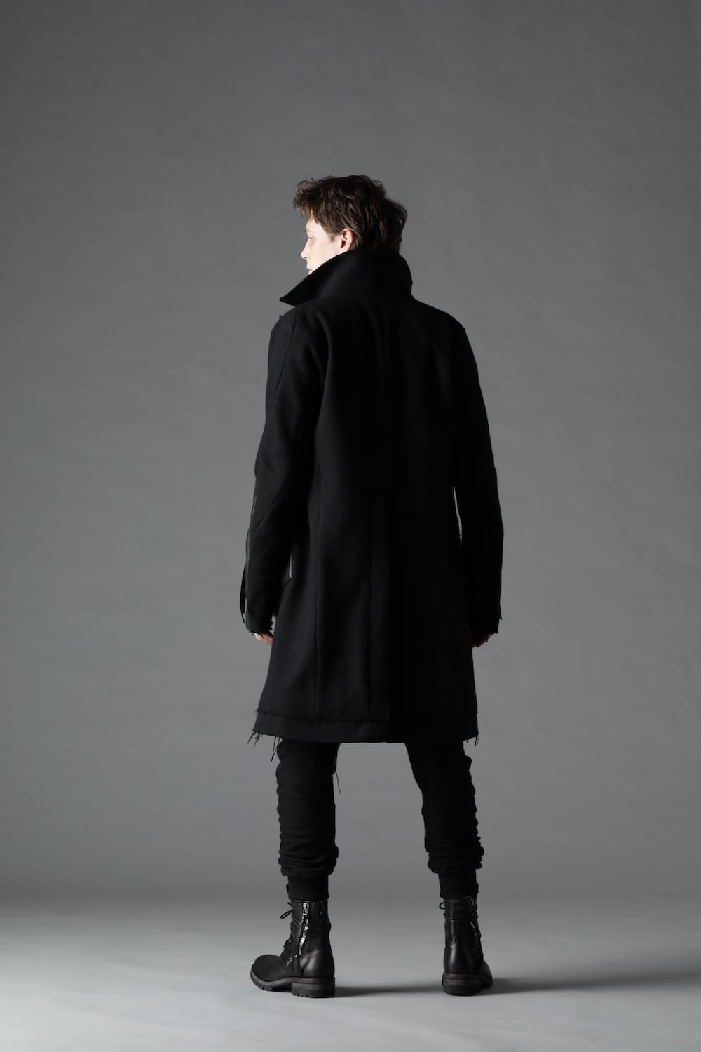 Leather Needle Punch Double Breasted Coat Black