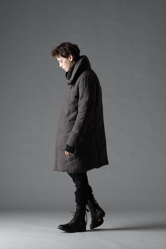 Wool x Linen High-Neck Long Down Coat Black