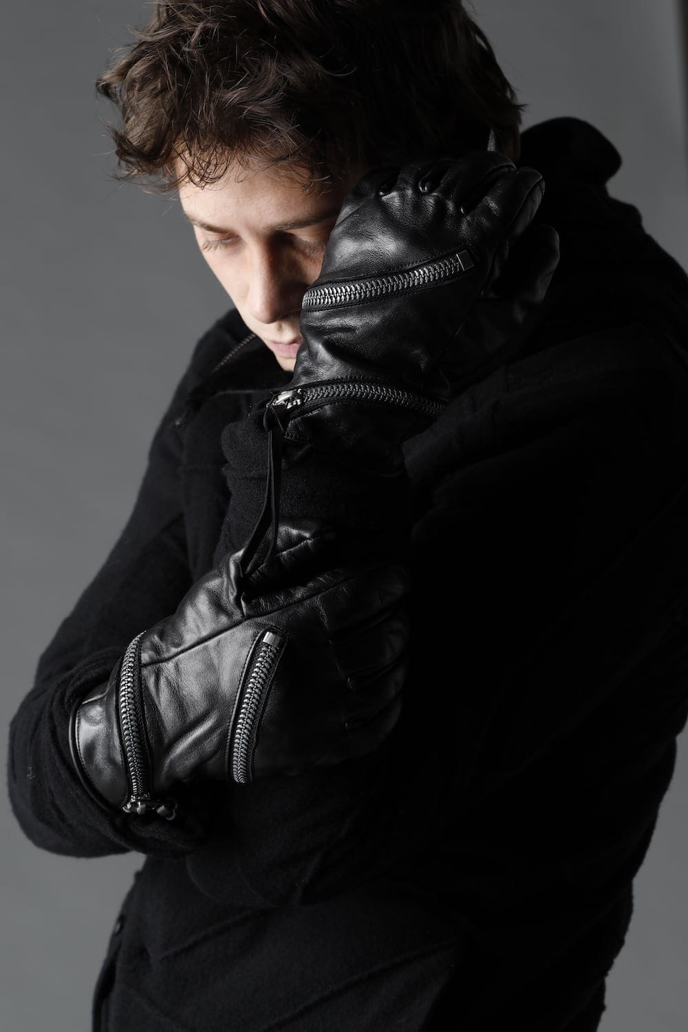 Horse Leather Spiral ZIP Gloves Black