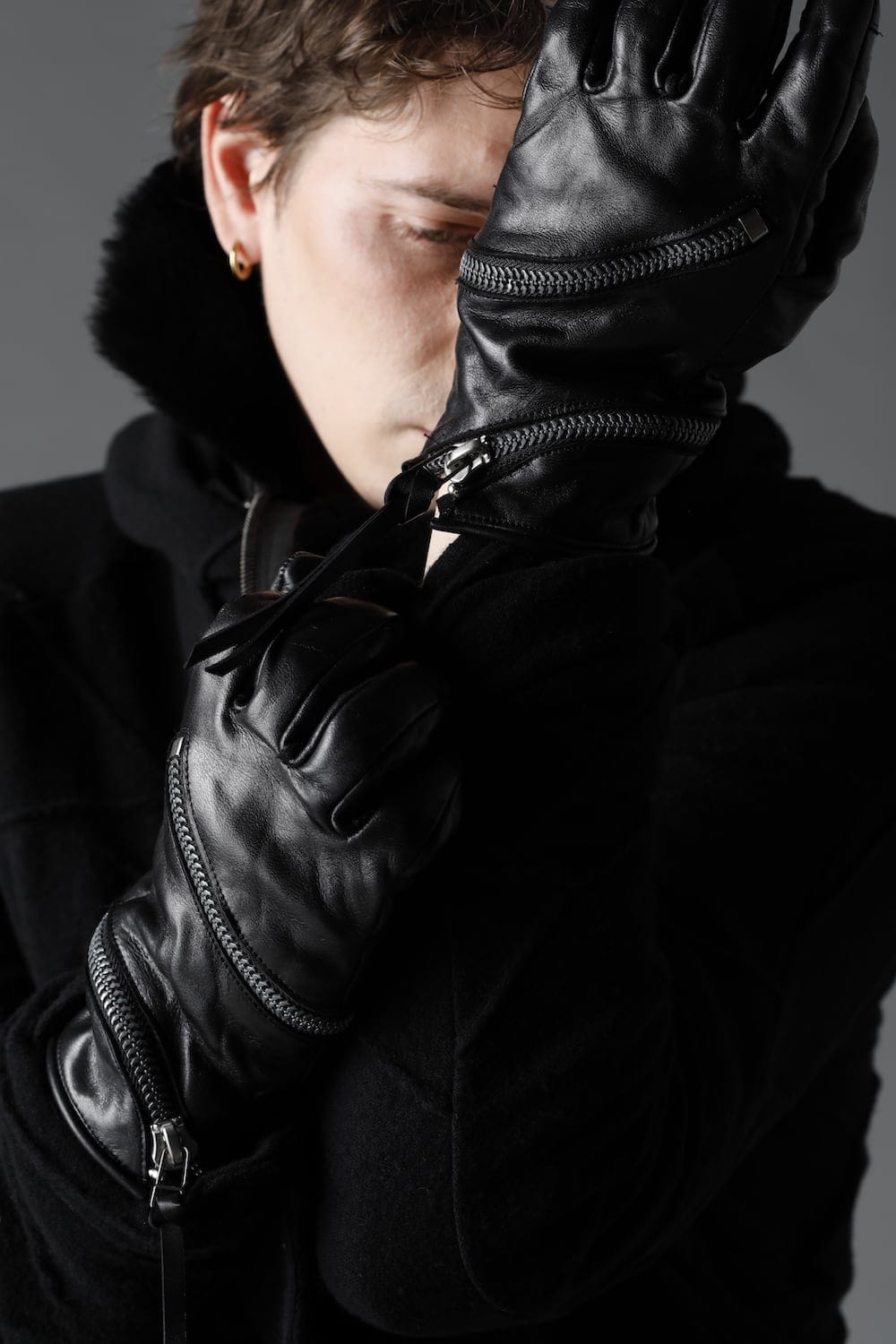 Horse Leather Spiral ZIP Gloves Black