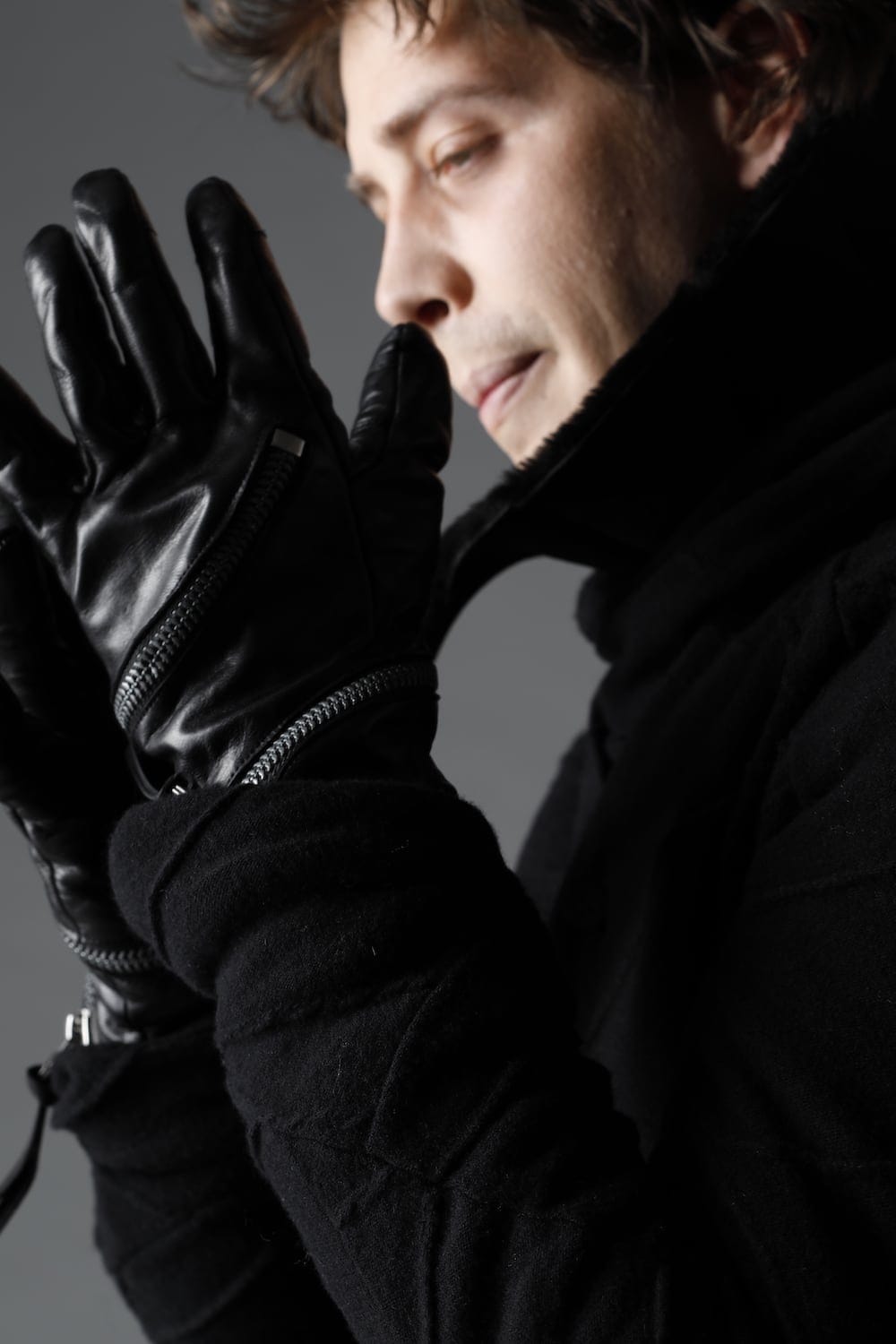 Horse Leather Spiral ZIP Gloves Black