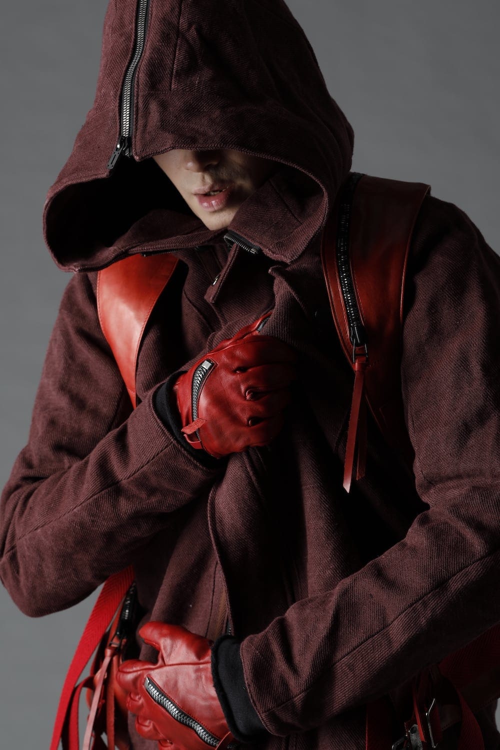 Horse Leather Spiral ZIP Gloves Red