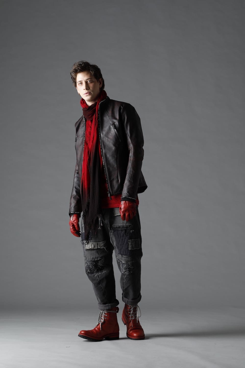 Damaged Repair Curve Tapered Drop Crotch Denim Pants