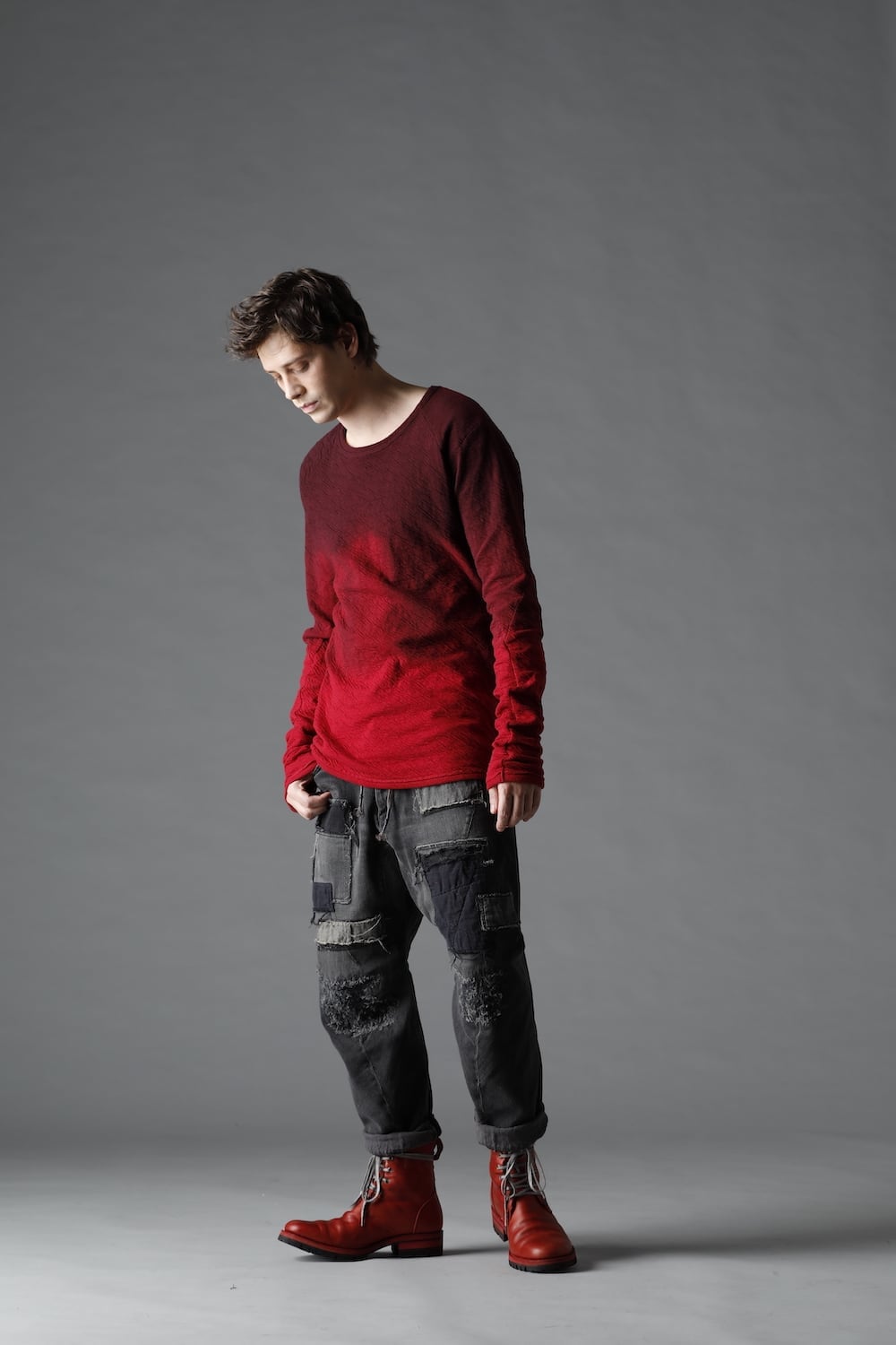 Wired Cotton x Wool Jersey Gradation Long Sleeve T-Shirt