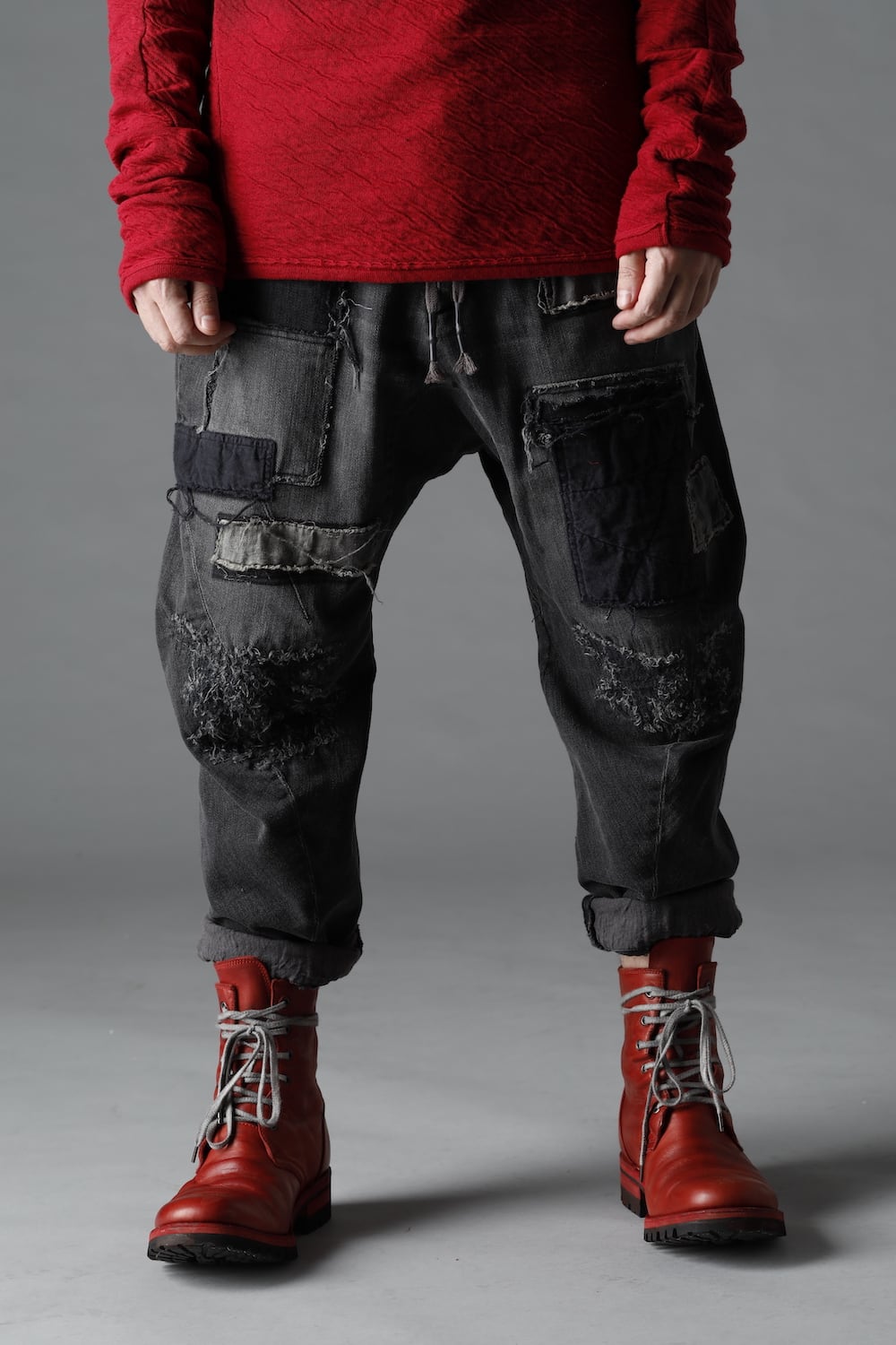 Horse Leather Lace-Up Combat Boots Red