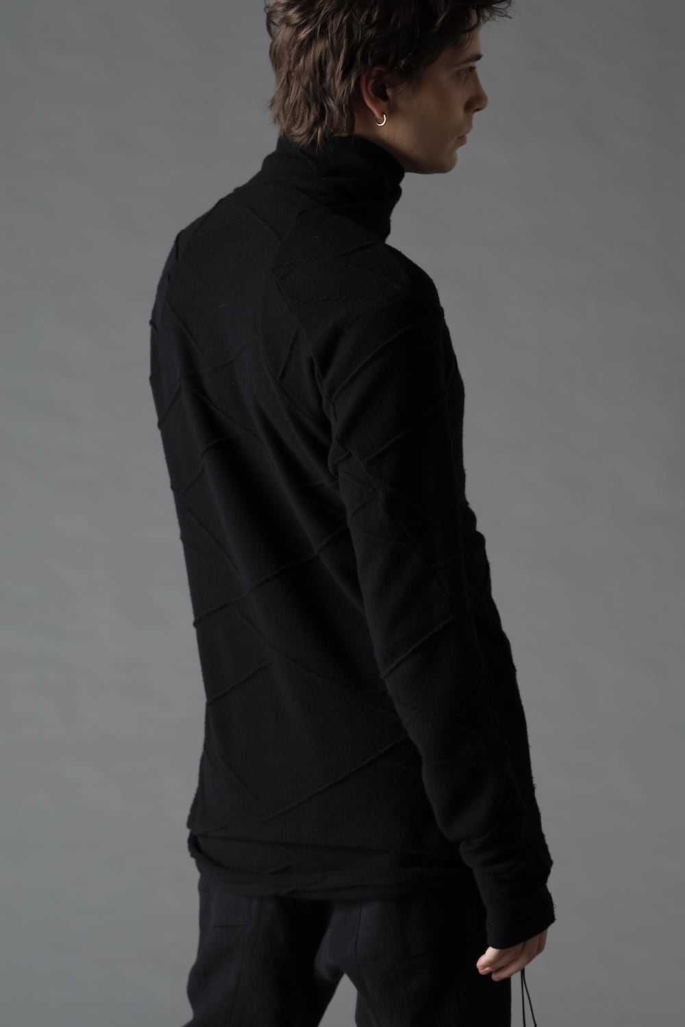 Cashmere x Wool Jacquard Knit Cross High-Neck Long Sleeve T-Shirt