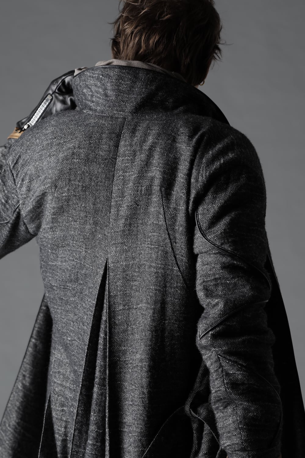 リネン×ラミー×ウールワッシャーロングガウンコート ブラック