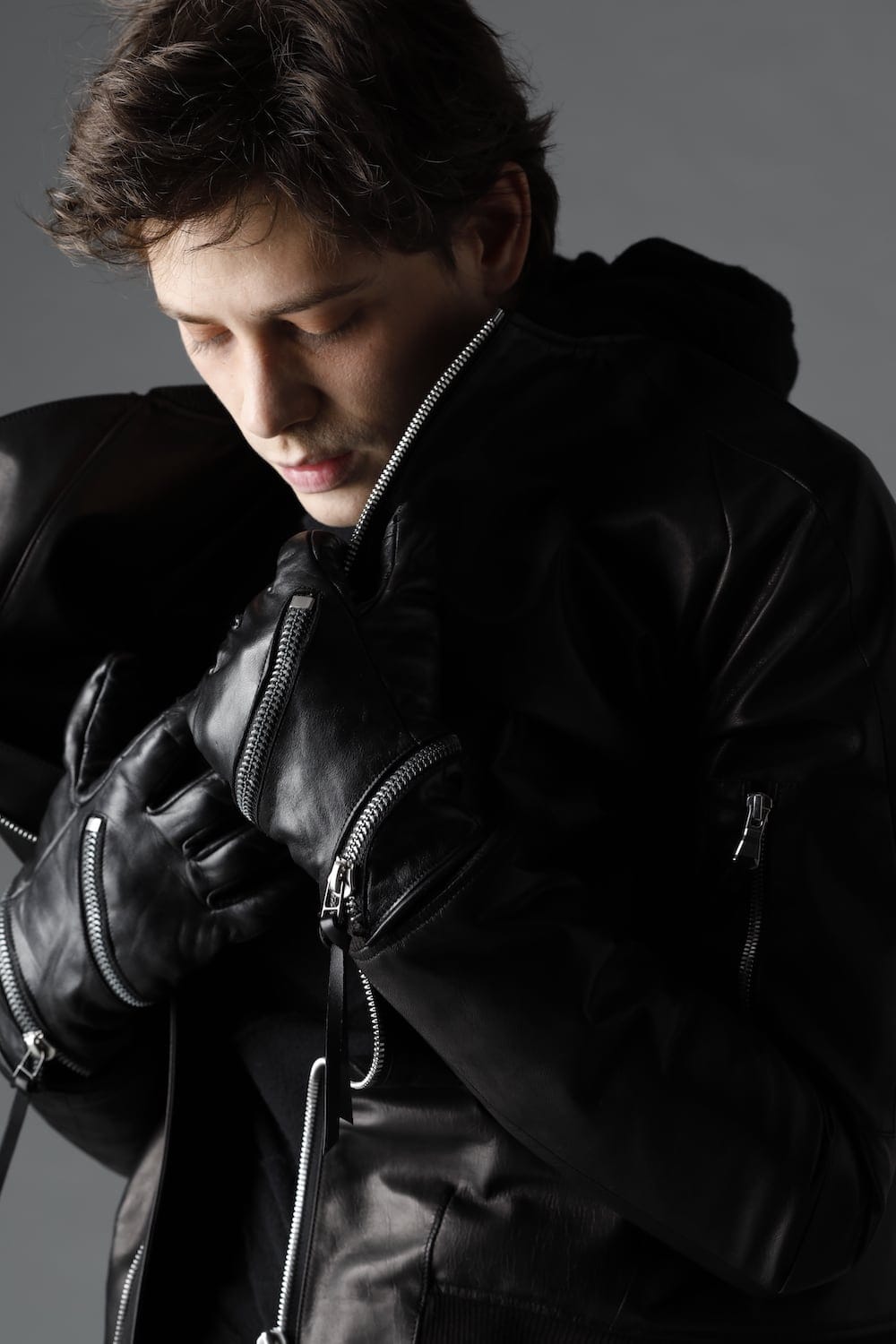 Horse Leather Spiral ZIP Gloves Black