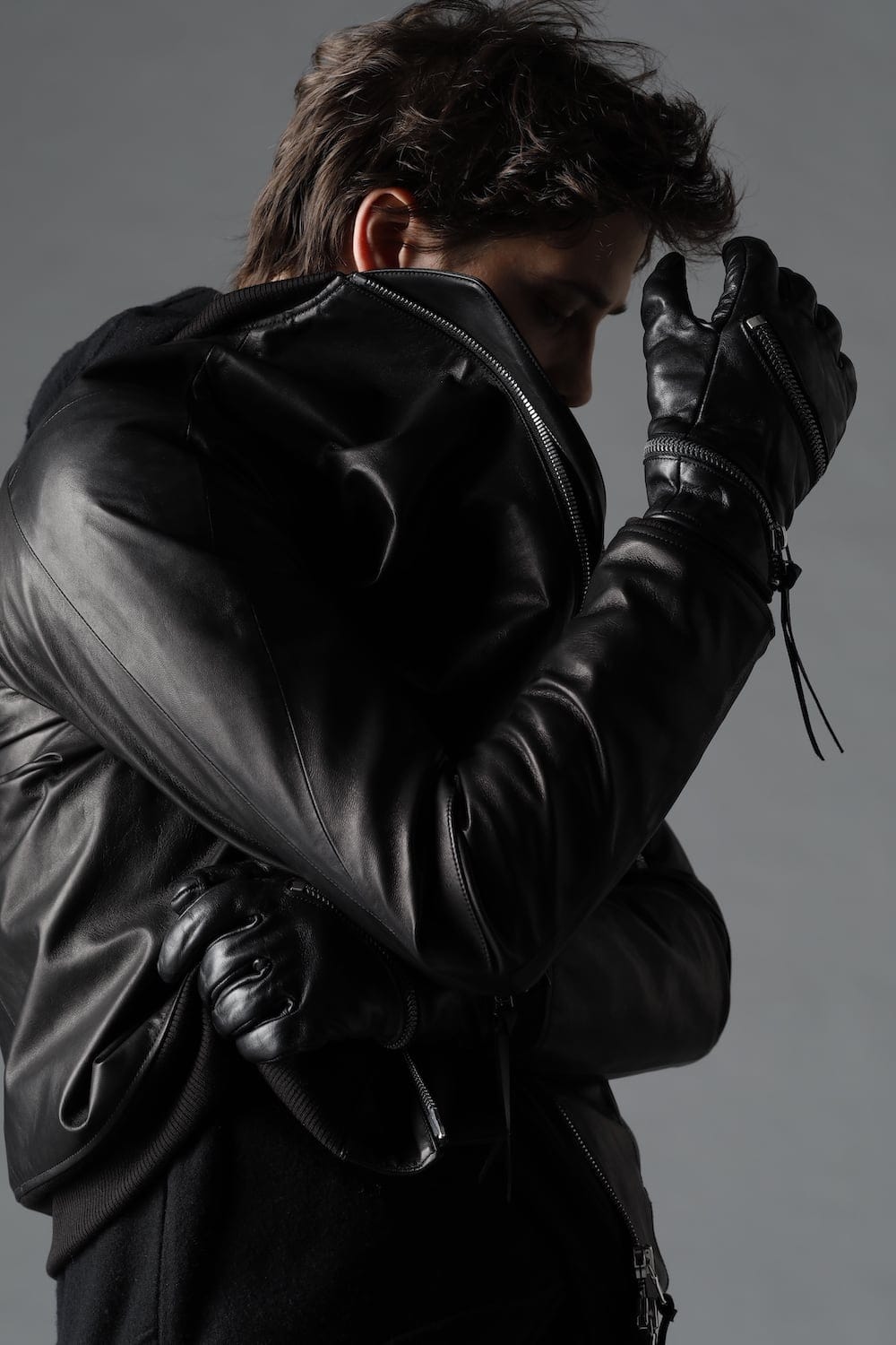 Horse Leather Spiral ZIP Gloves Black