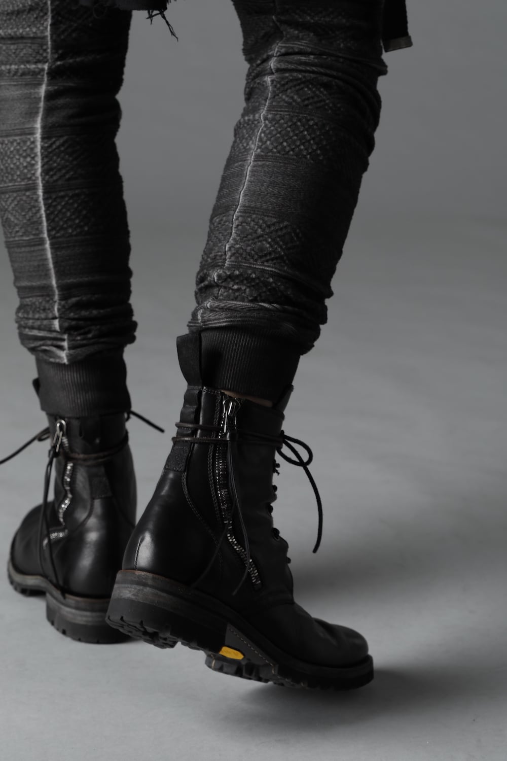 Horse Leather Lace-Up Combat Boots Black