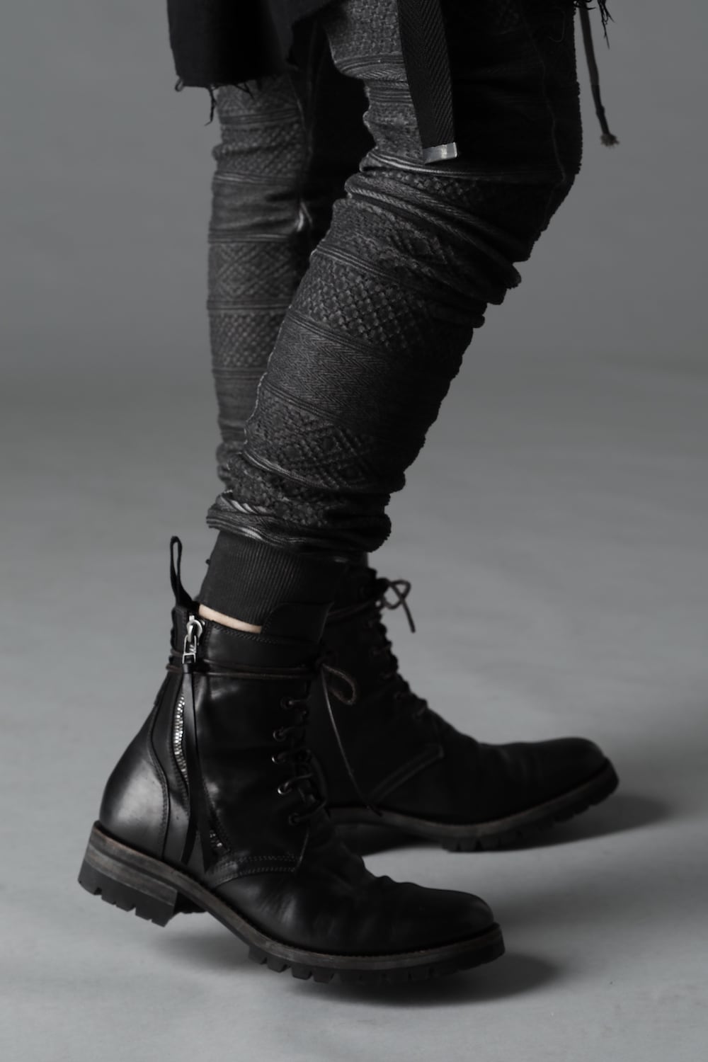 Horse Leather Lace-Up Combat Boots Black