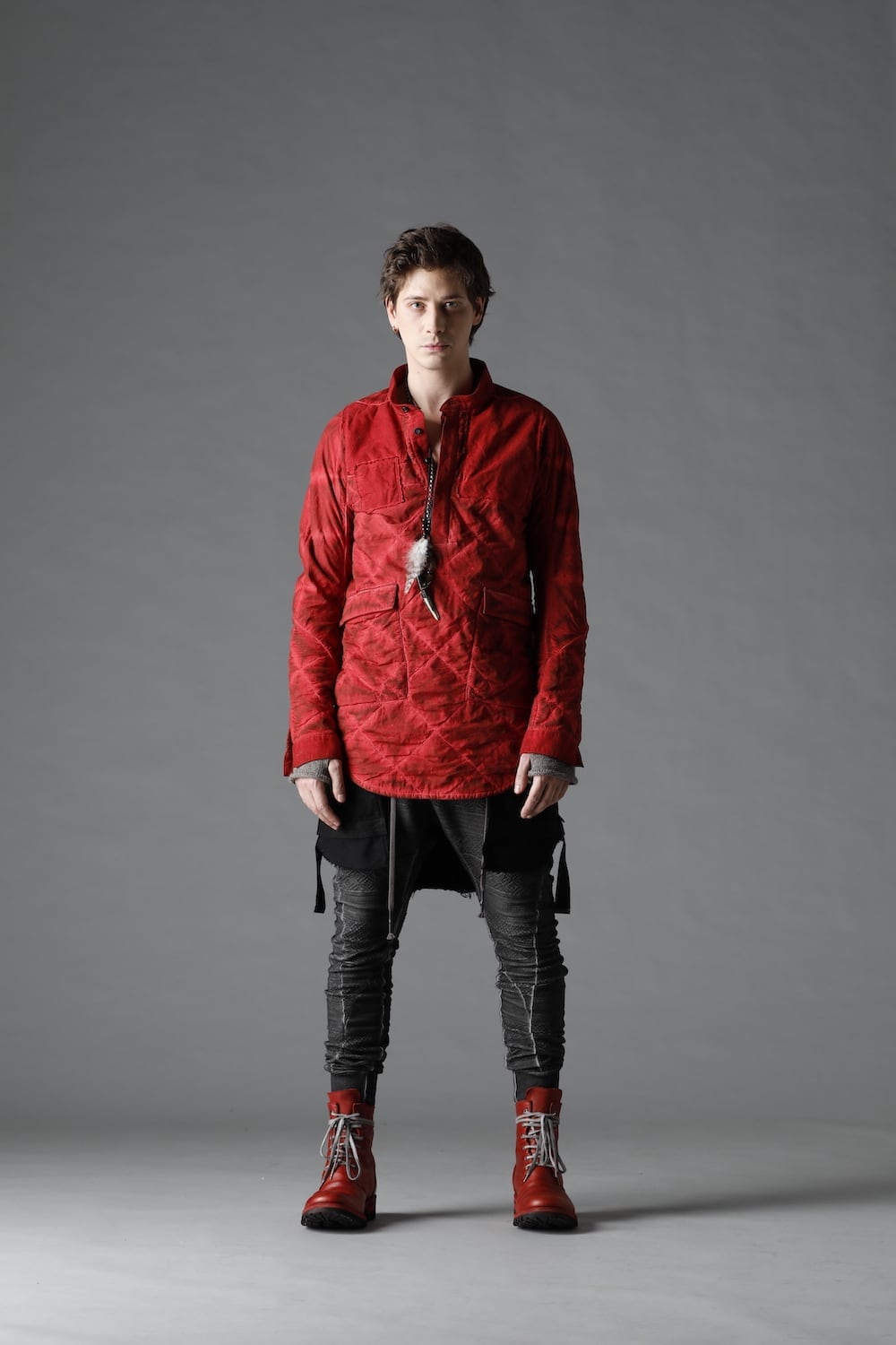 Quilting Cold Dye Pullover Shirt Red