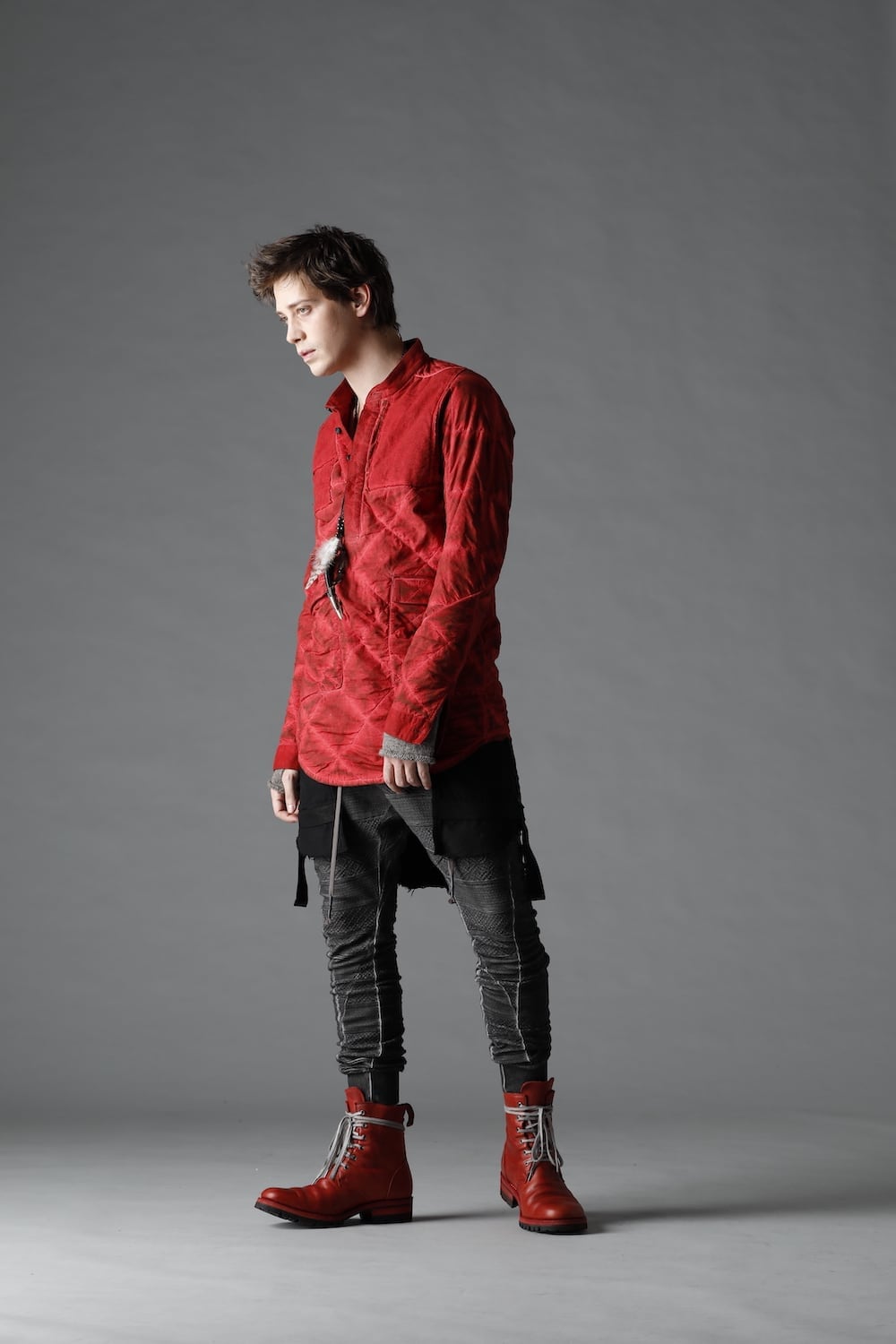 Quilting Cold Dye Pullover Shirt Red