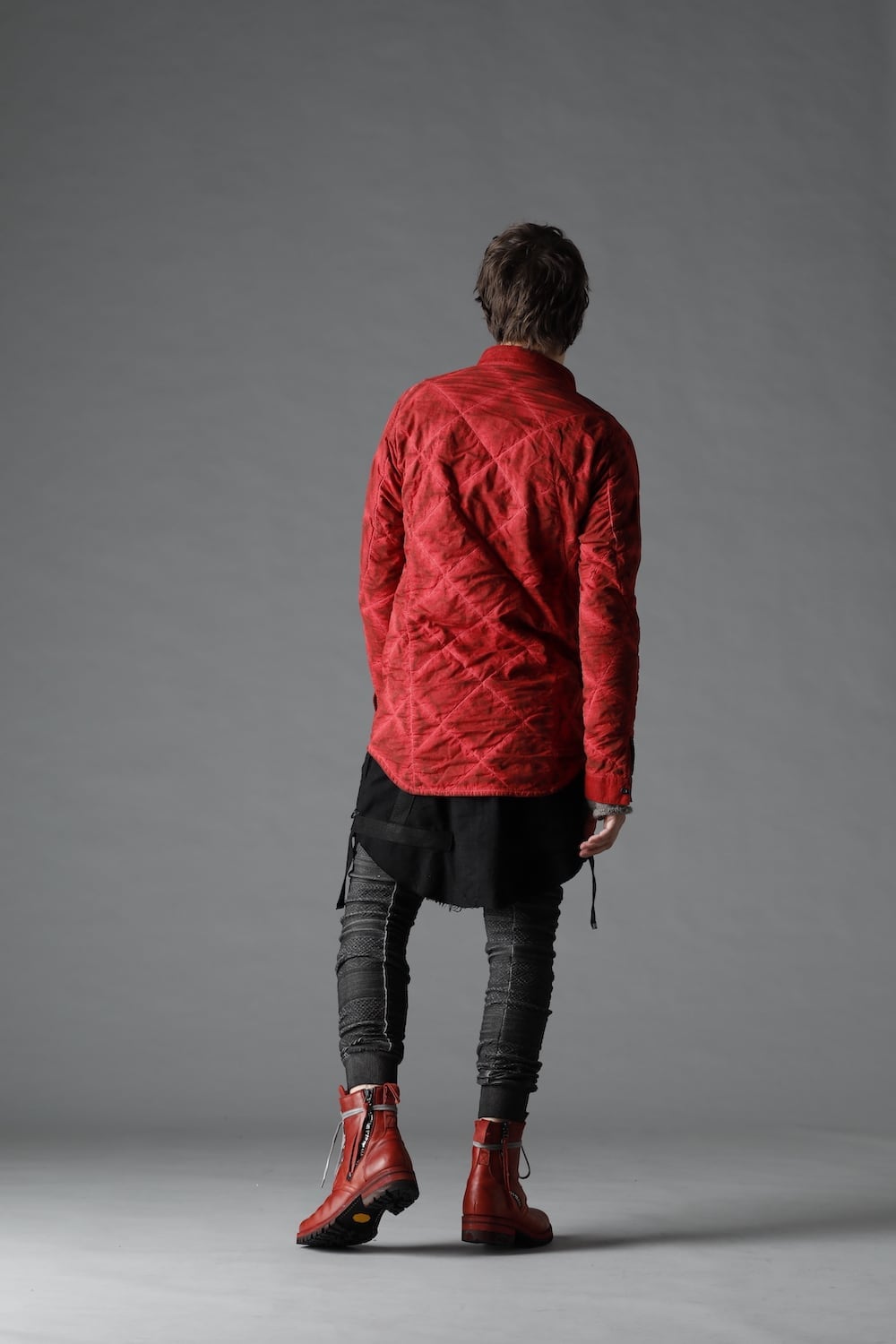 Quilting Cold Dye Pullover Shirt Red