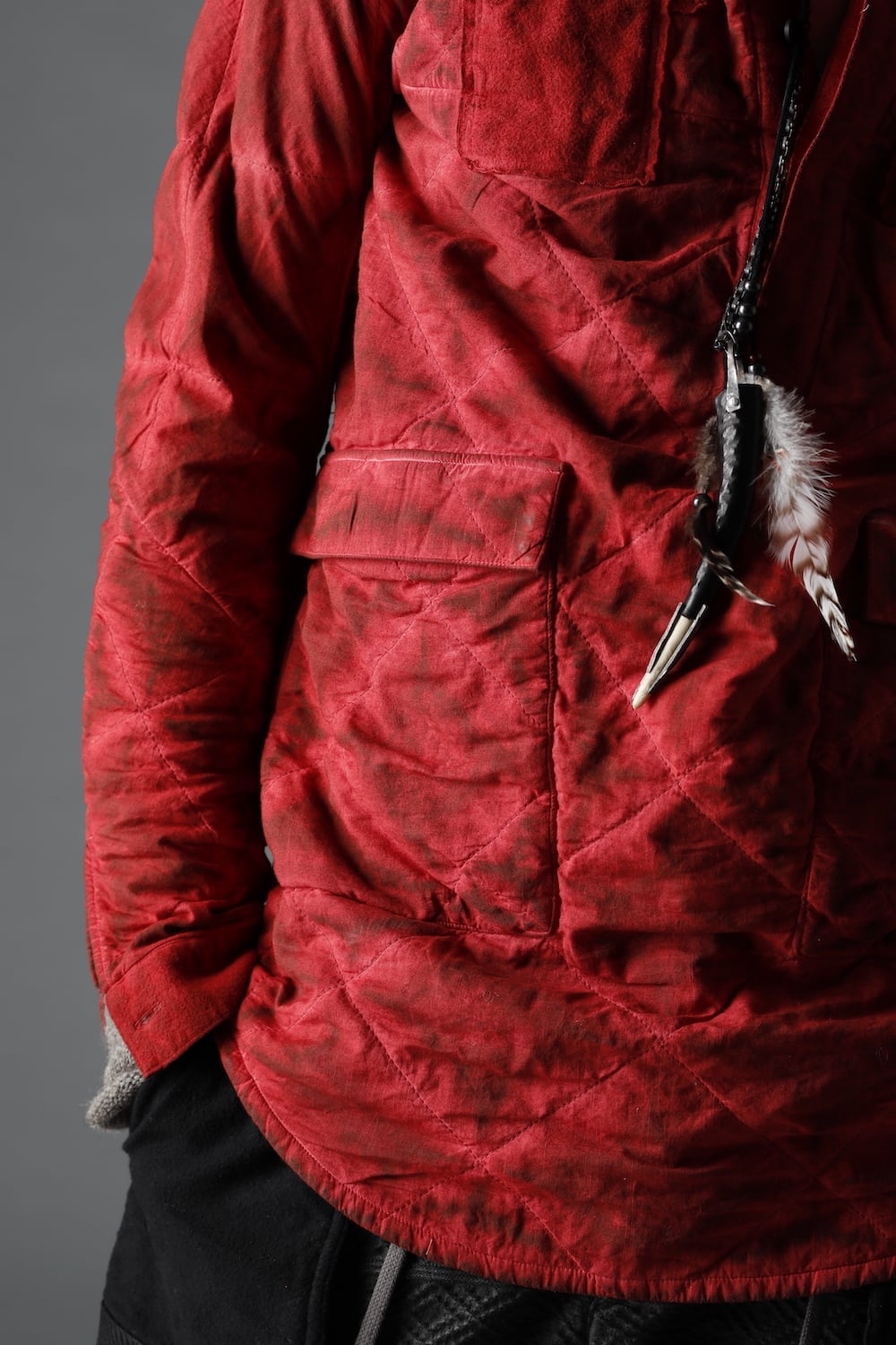 Quilting Cold Dye Pullover Shirt Red