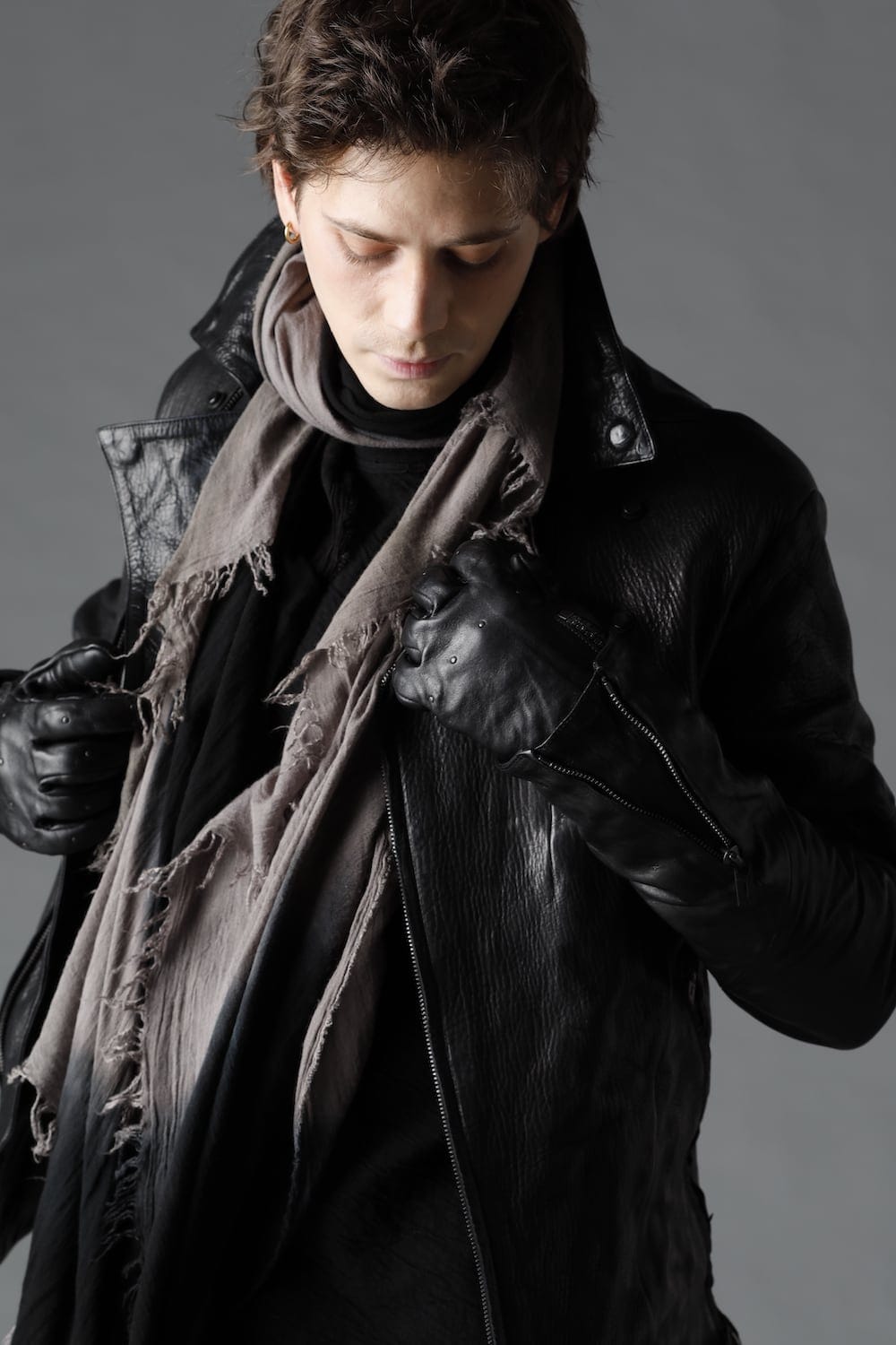 Horse Leather Nail ZIP Gloves Black