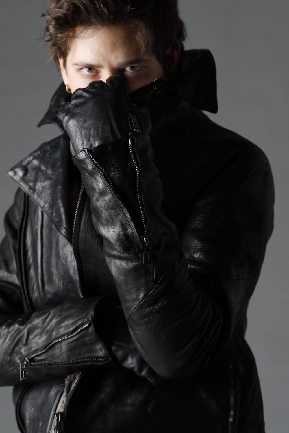 Horse Leather Nail ZIP Gloves Black