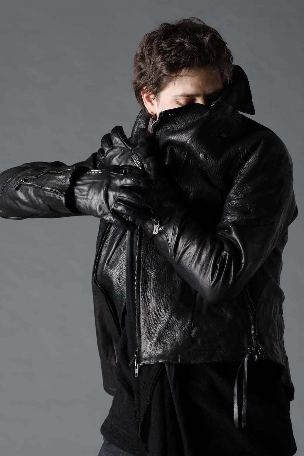 Horse Leather Nail ZIP Gloves Black