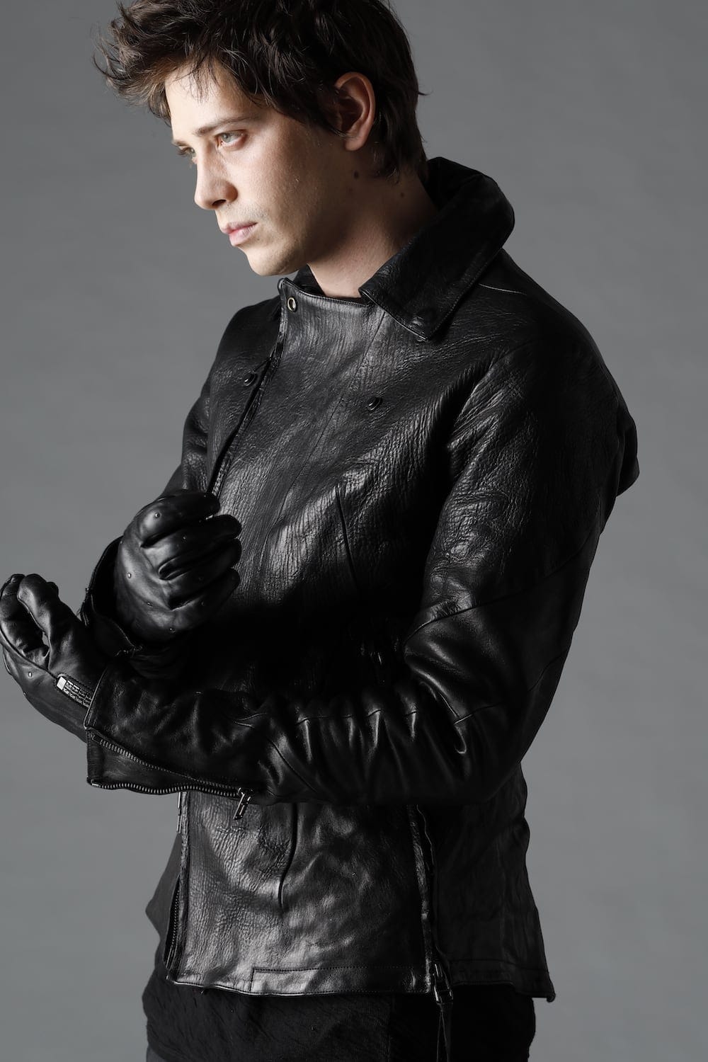 Horse Leather Nail ZIP Gloves Black