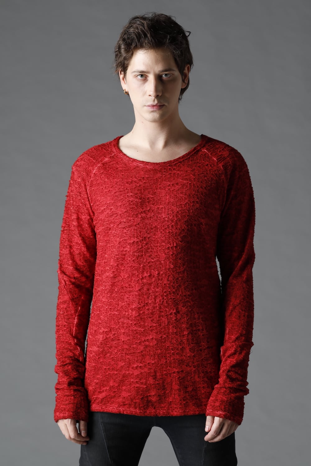 Broken Cotton Jersey Long Sleeve T-Shirt Red