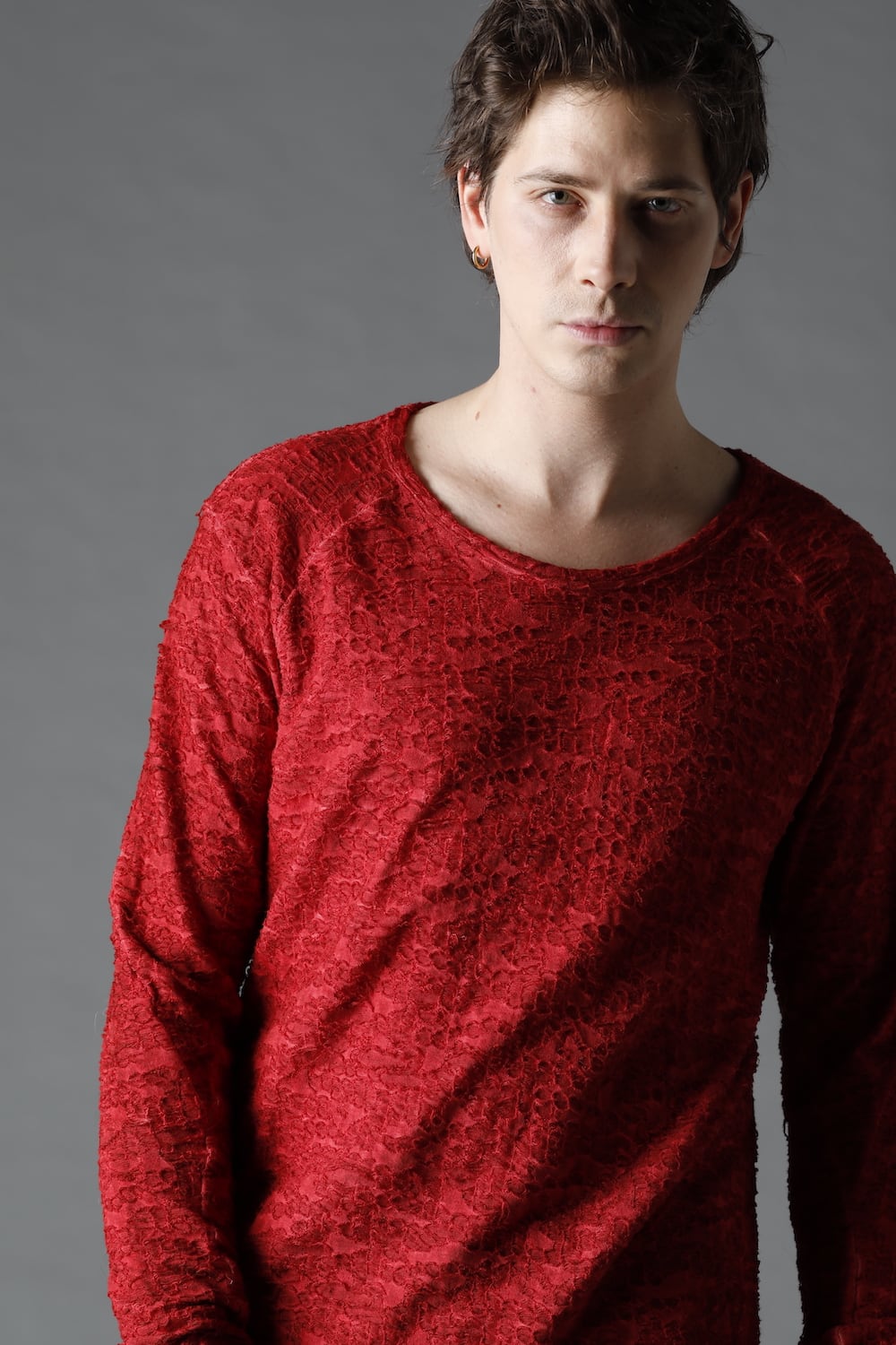 Broken Cotton Jersey Long Sleeve T-Shirt Red