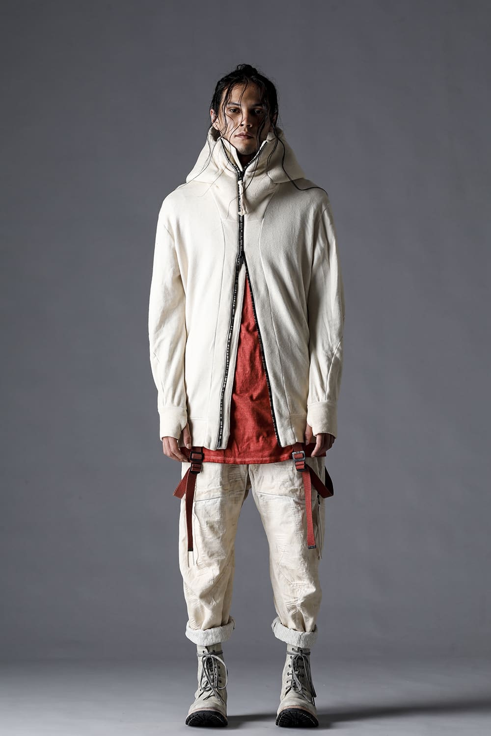 Untwisted Fleece-Lined Hooded Jacket Dusty White