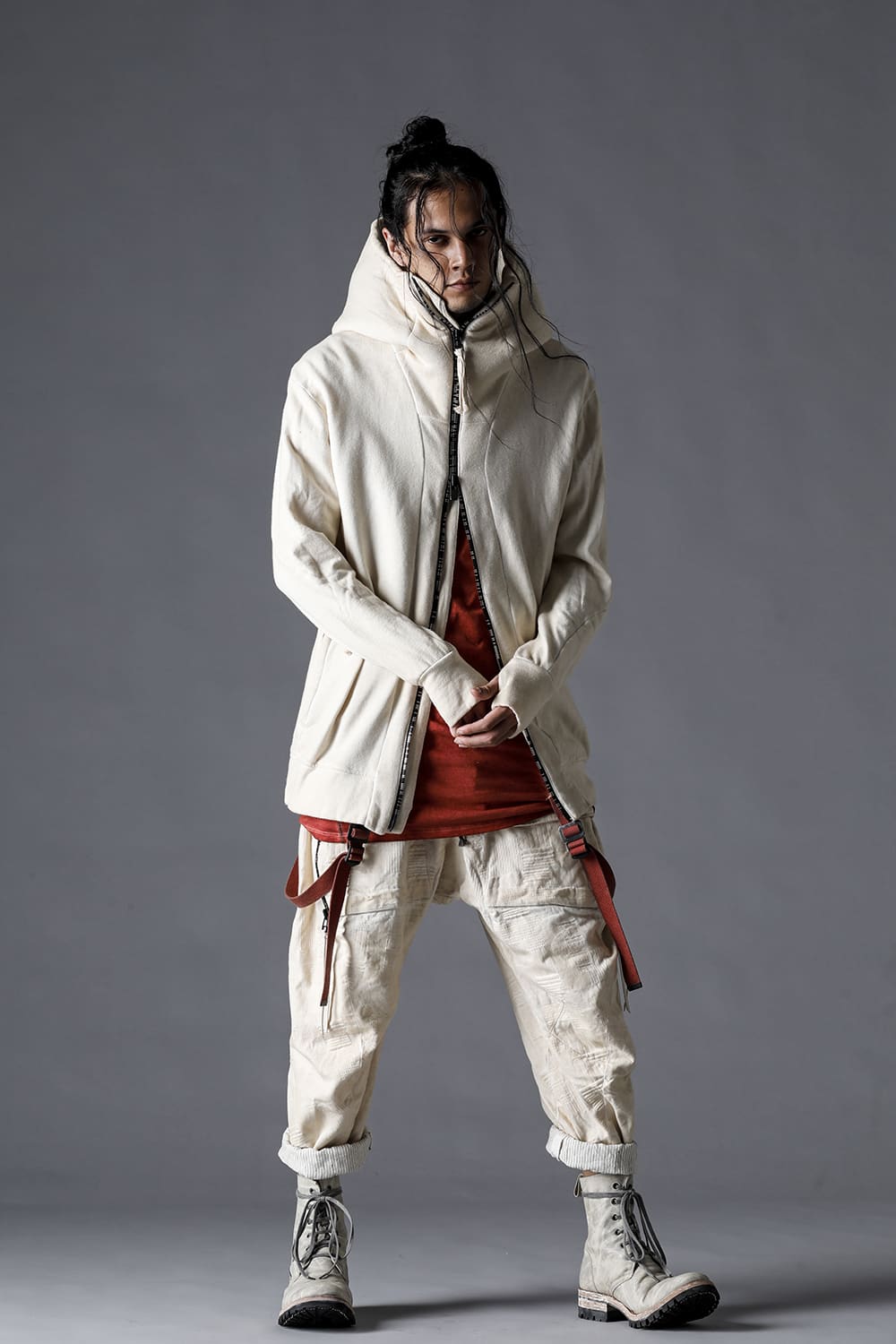 Untwisted Fleece-Lined Hooded Jacket Dusty White