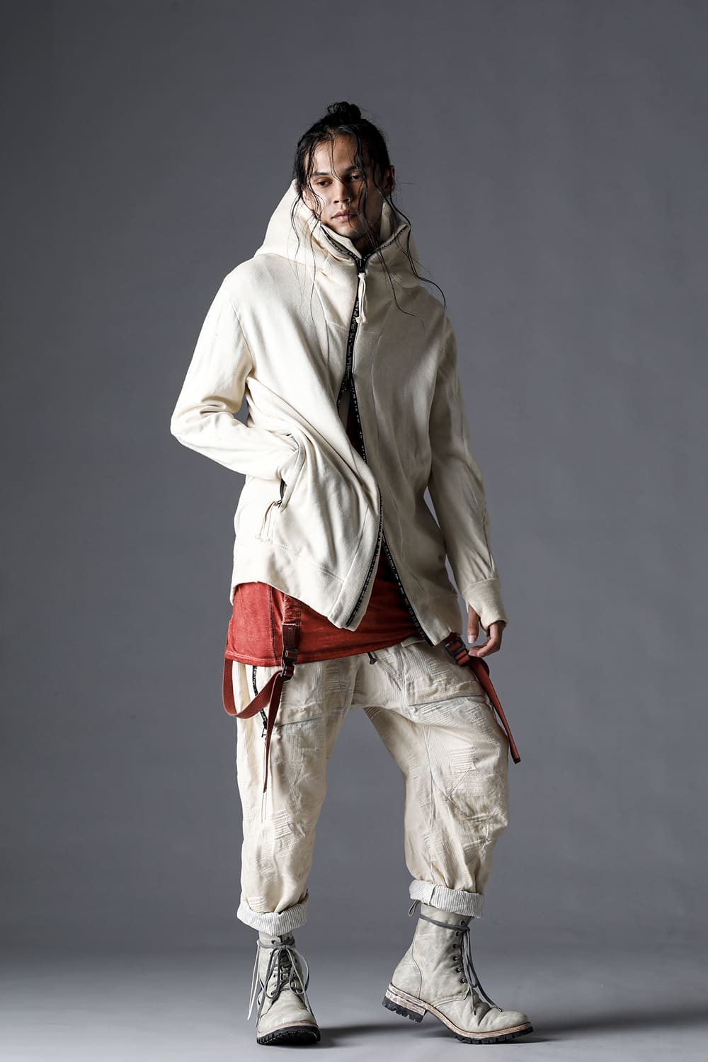 Untwisted Fleece-Lined Hooded Jacket Dusty White