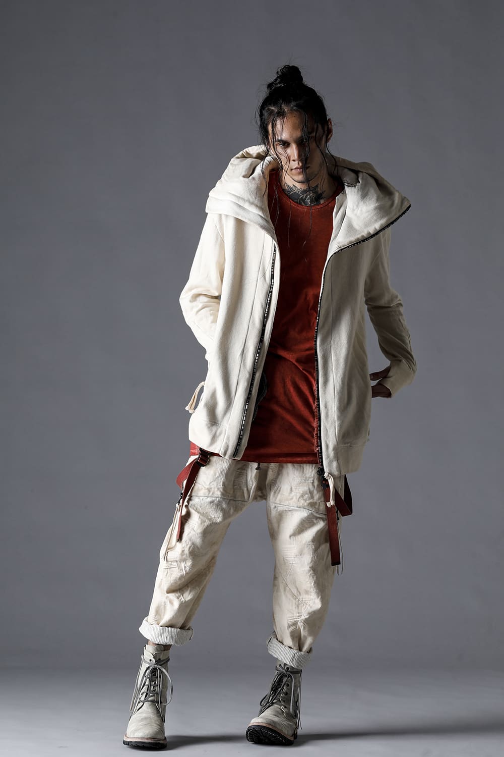 Untwisted Fleece-Lined Hooded Jacket Dusty White