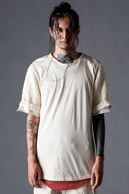 30/- Soft Cotton Jersey Cold Dye Layered Sleeve T-ShirtDusty White