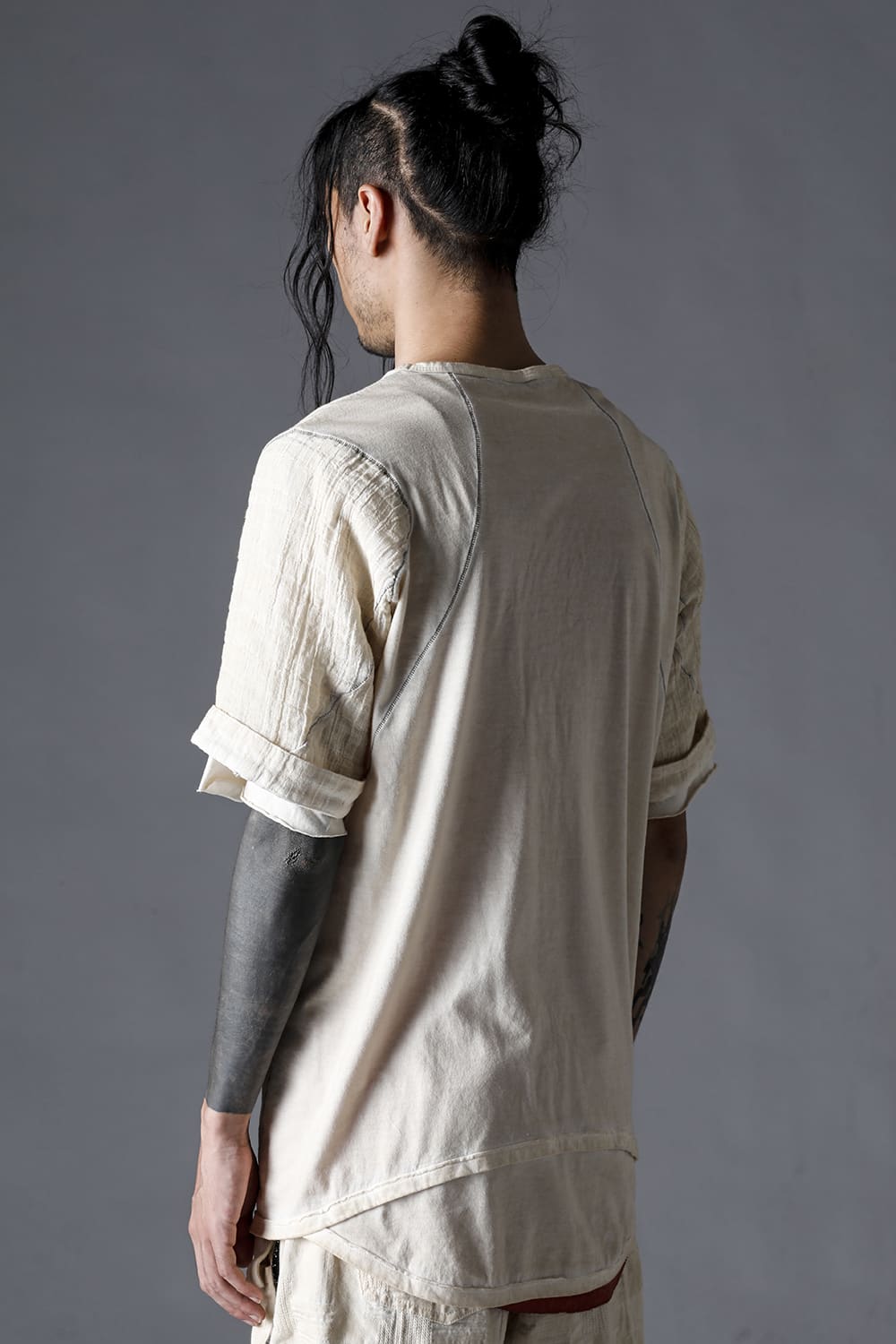 30/- Soft Cotton Jersey Cold Dye Layered Sleeve T-ShirtDusty White