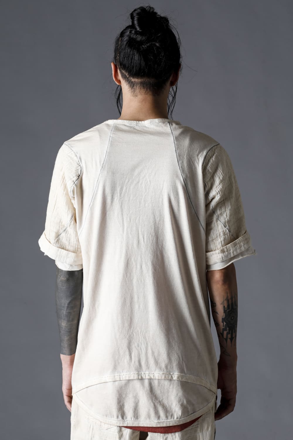 30/- Soft Cotton Jersey Cold Dye Layered Sleeve T-ShirtDusty White