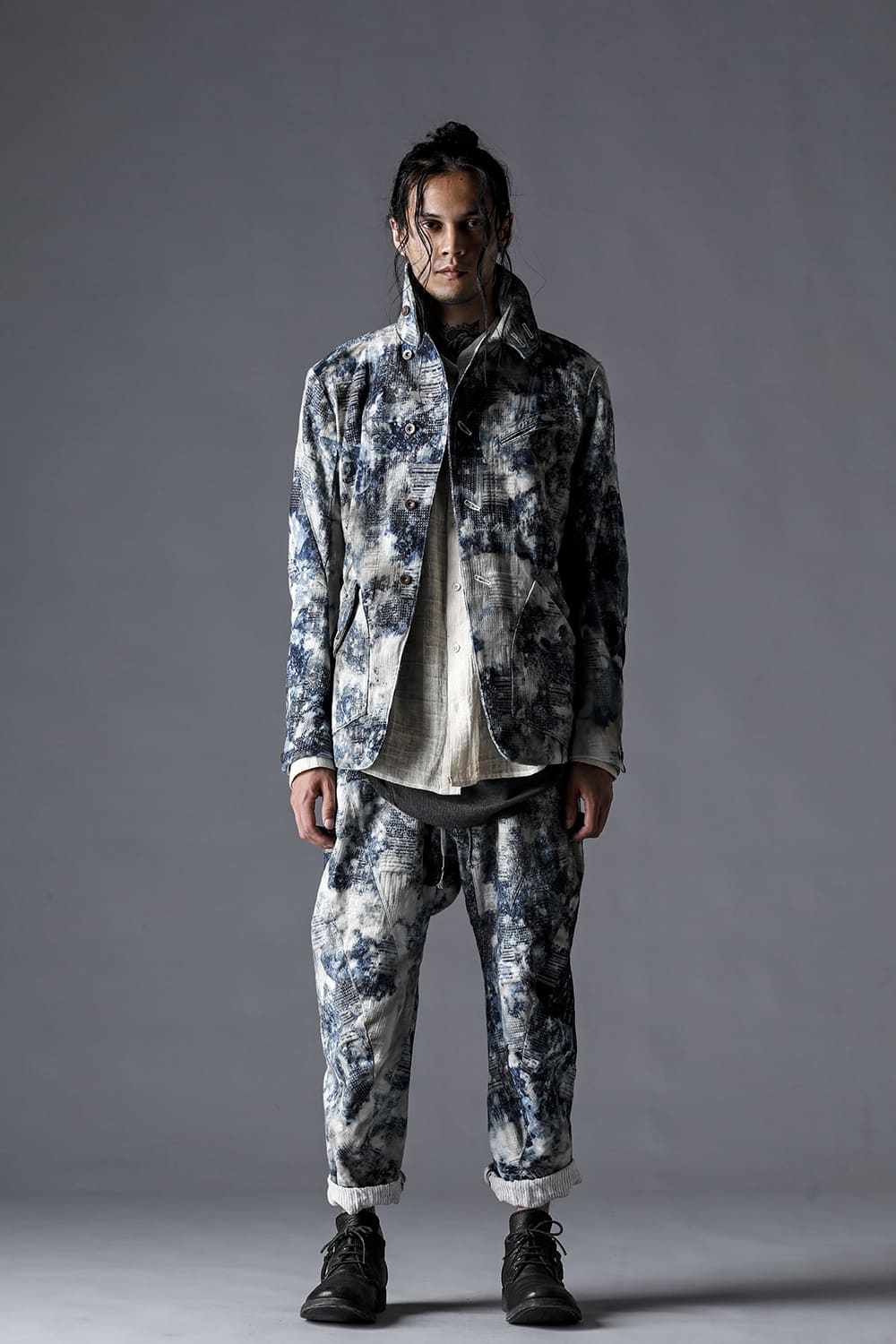 Splash Bleached Patchwork Jacquard Stretch Cotton Jacket Splash Indigo