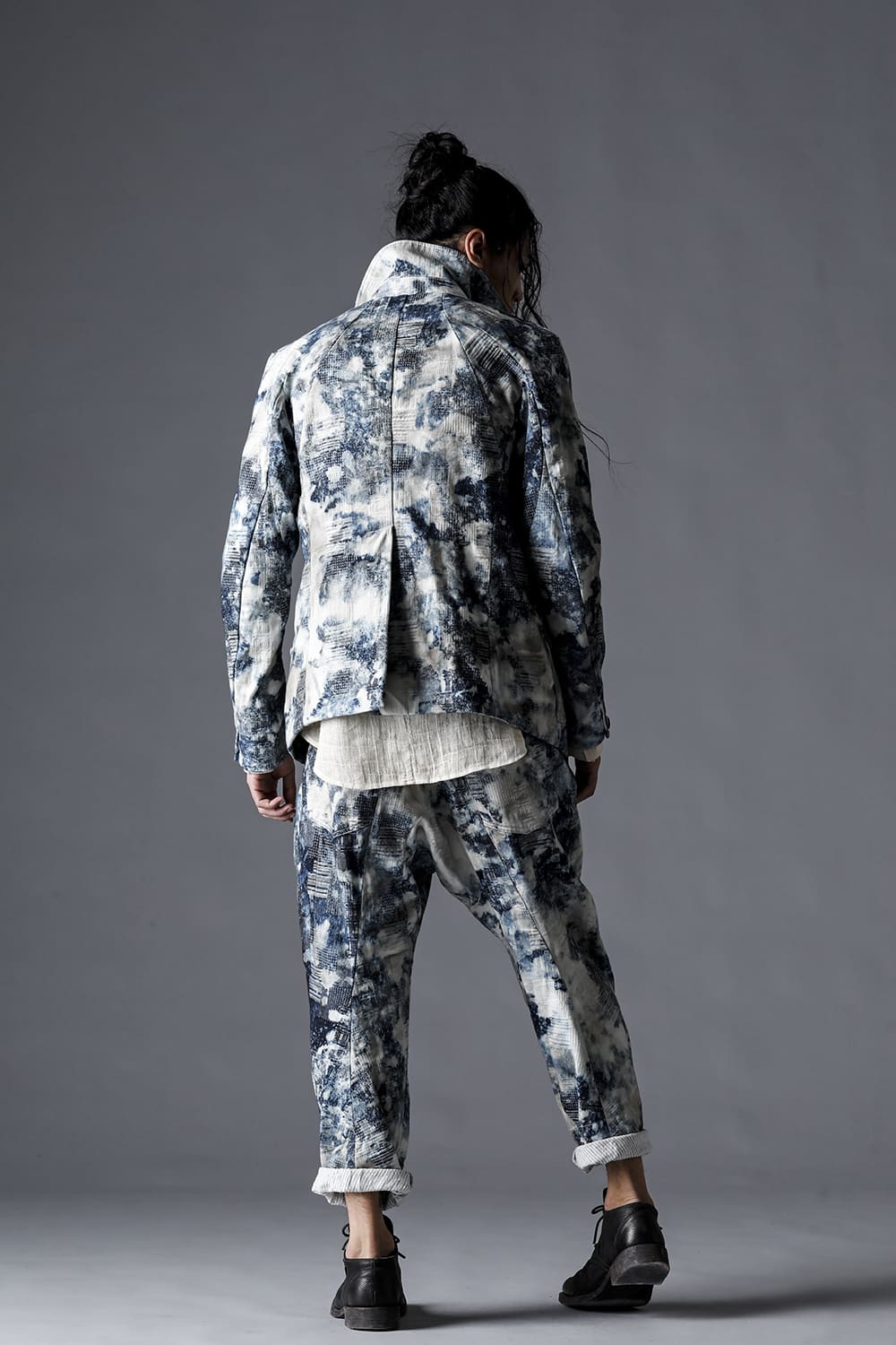 Splash Bleached Patchwork Jacquard Stretch Cotton Jacket Splash Indigo