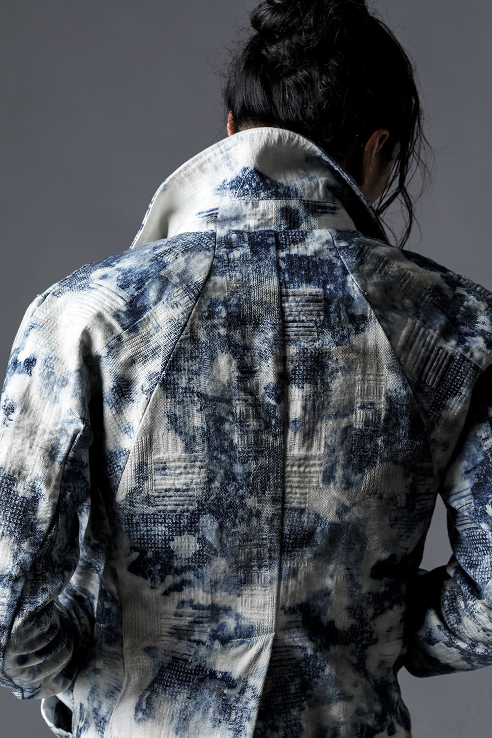 Splash Bleached Patchwork Jacquard Stretch Cotton Jacket Splash Indigo