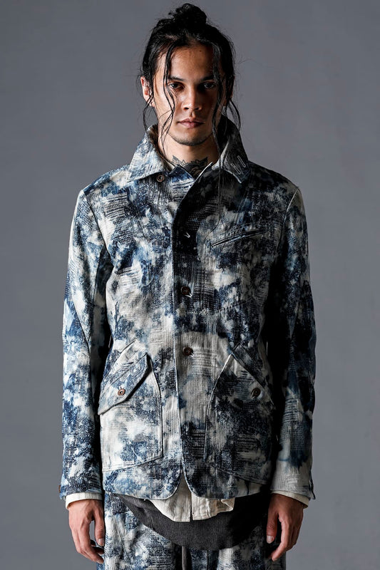 Splash Bleached Patchwork Jacquard Stretch Cotton Jacket Splash Indigo