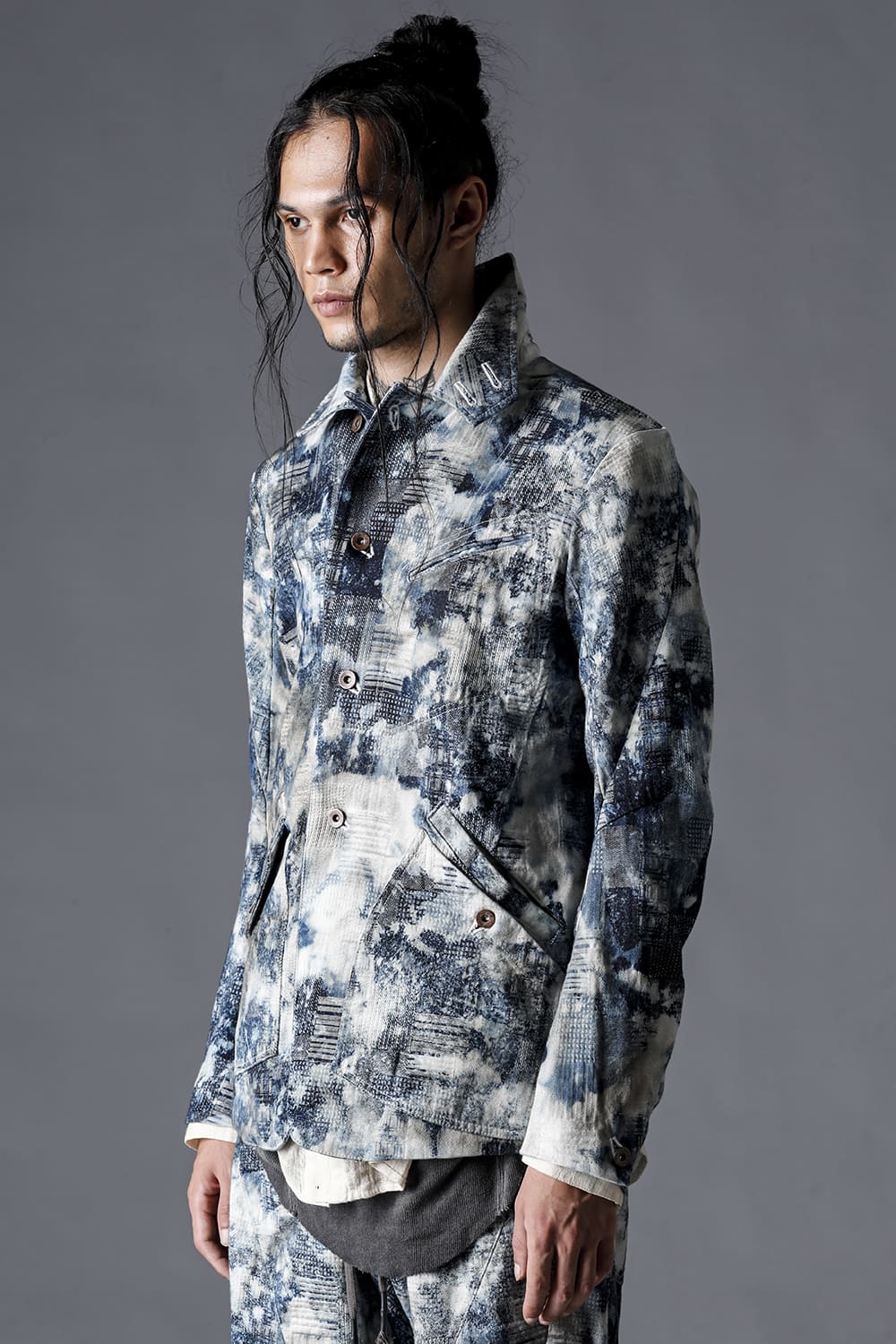 Splash Bleached Patchwork Jacquard Stretch Cotton Jacket Splash Indigo